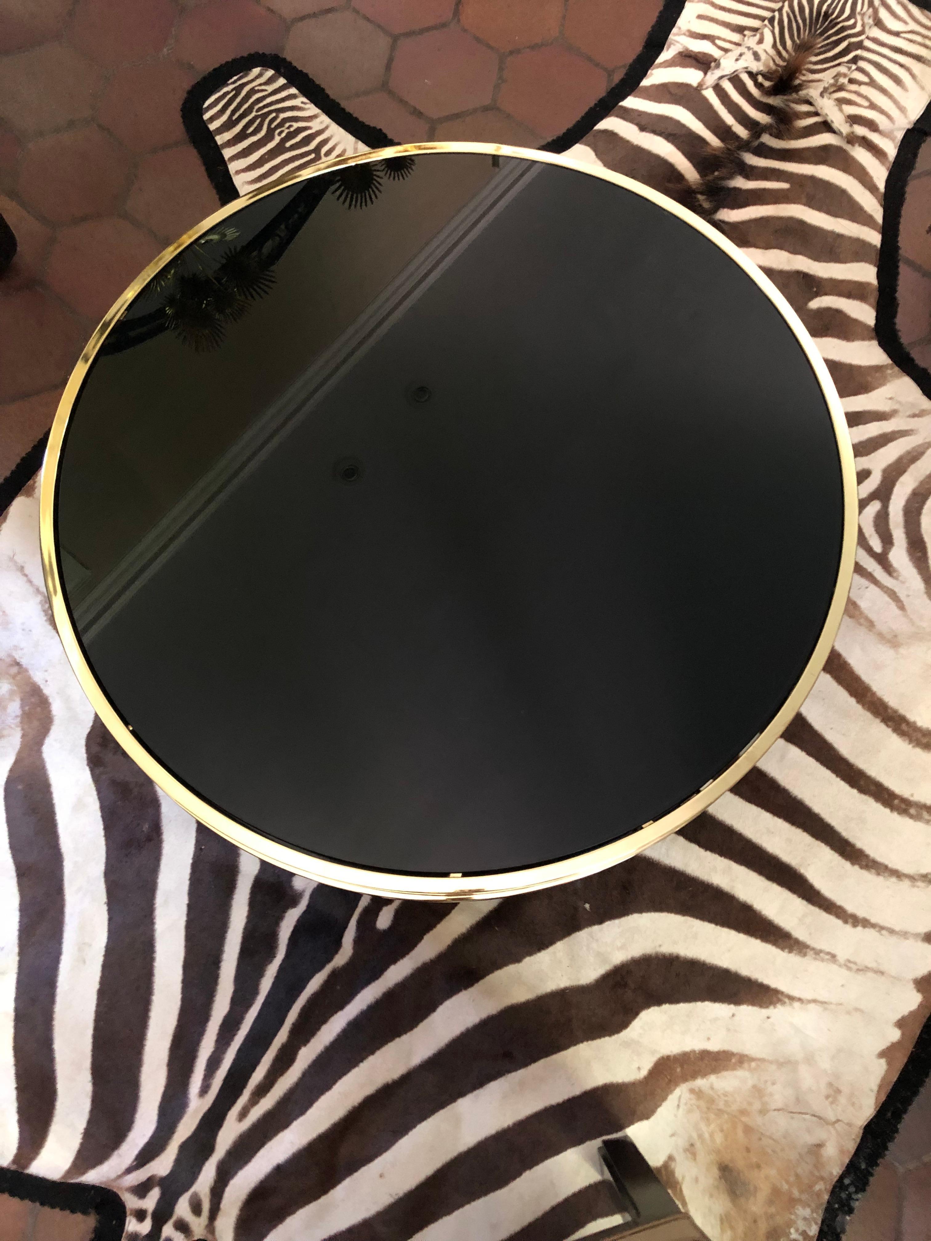 Sexy DIA Round Two Tier Swivel Brass and Black Glass Coffee Table 2