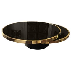 Sexy DIA Round Two Tier Swivel Brass and Black Glass Coffee Table