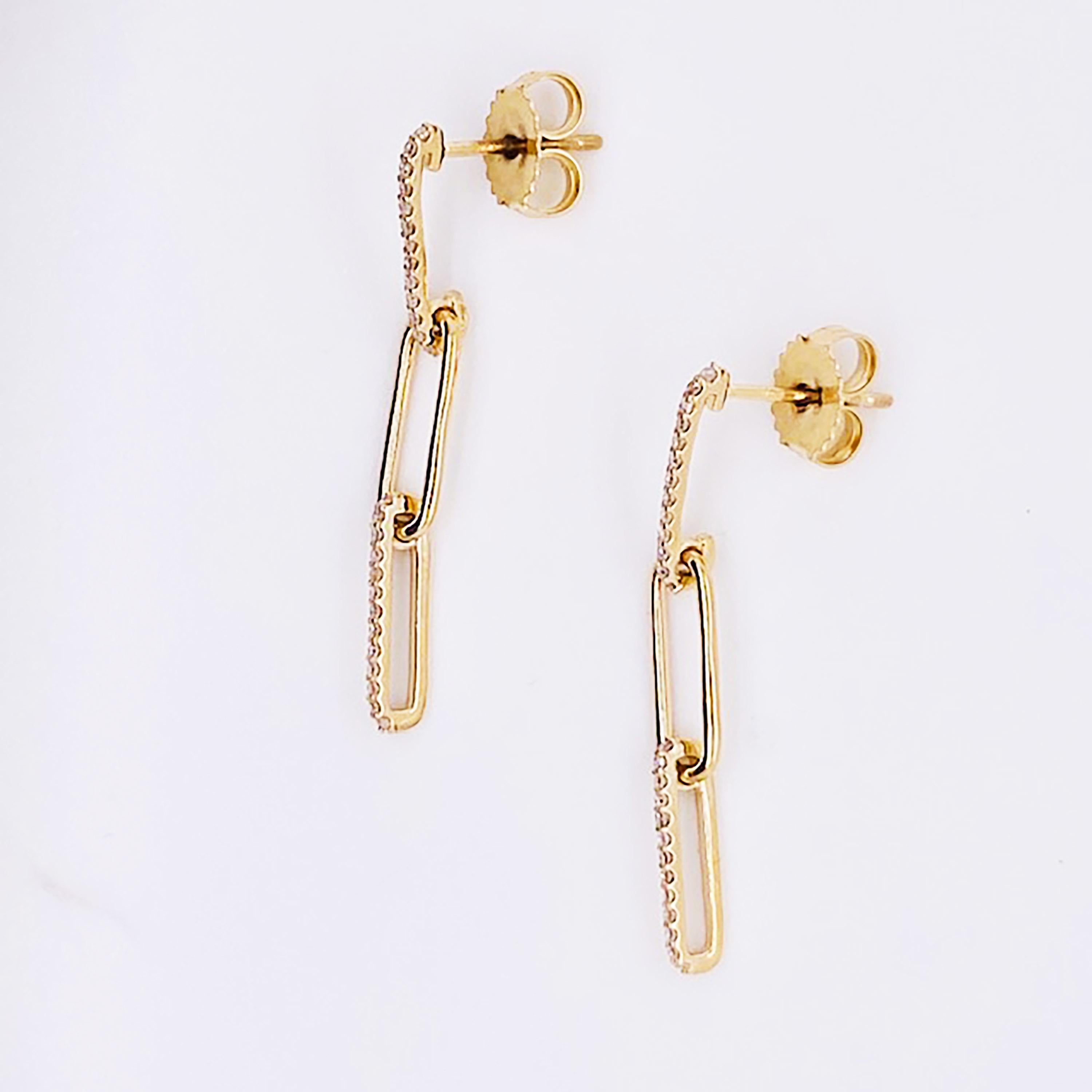 Modern Sexy Diamond Paperclip Earrings 14K Gold .21 Carat Diamond Link Earring Dangles For Sale