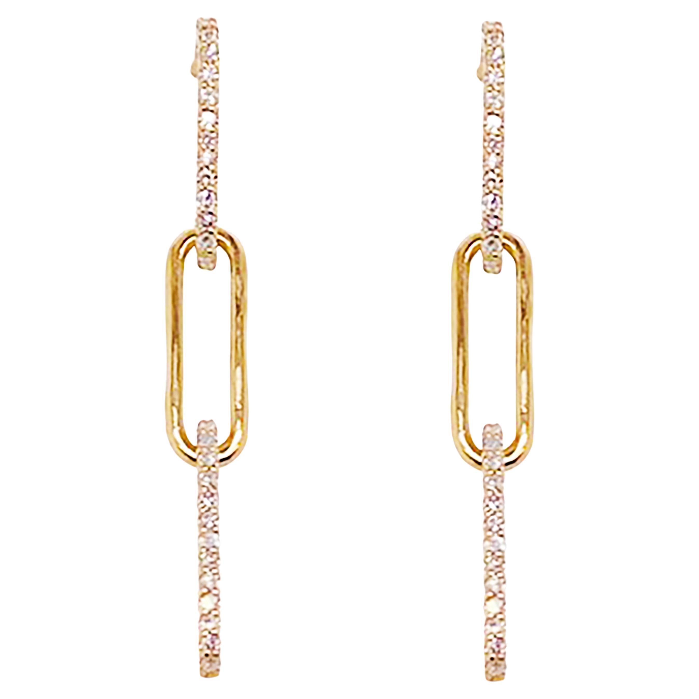 Sexy Diamond Paperclip Earrings 14K Gold .21 Carat Diamond Link Earring Dangles For Sale