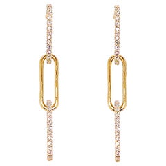 Sexy Diamond Paperclip Earrings 14K Gold .21 Carat Diamond Link Earring Dangles