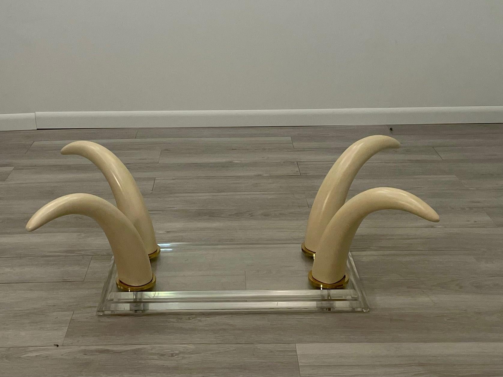 Sexy Faux Horn and Lucite Rectangular Mid Century Modern Coffee Table For Sale 4