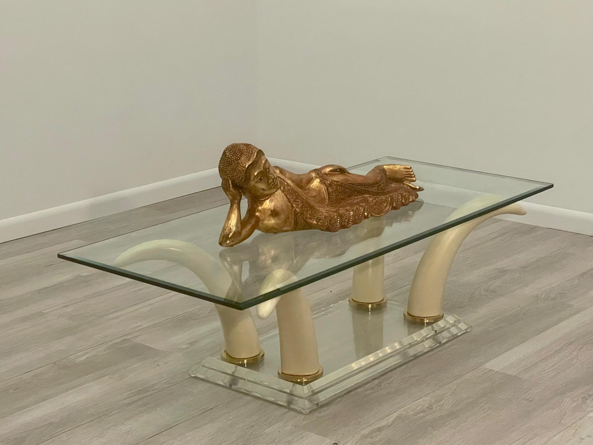 Sexy Faux Horn and Lucite Rectangular Mid Century Modern Coffee Table For Sale 5