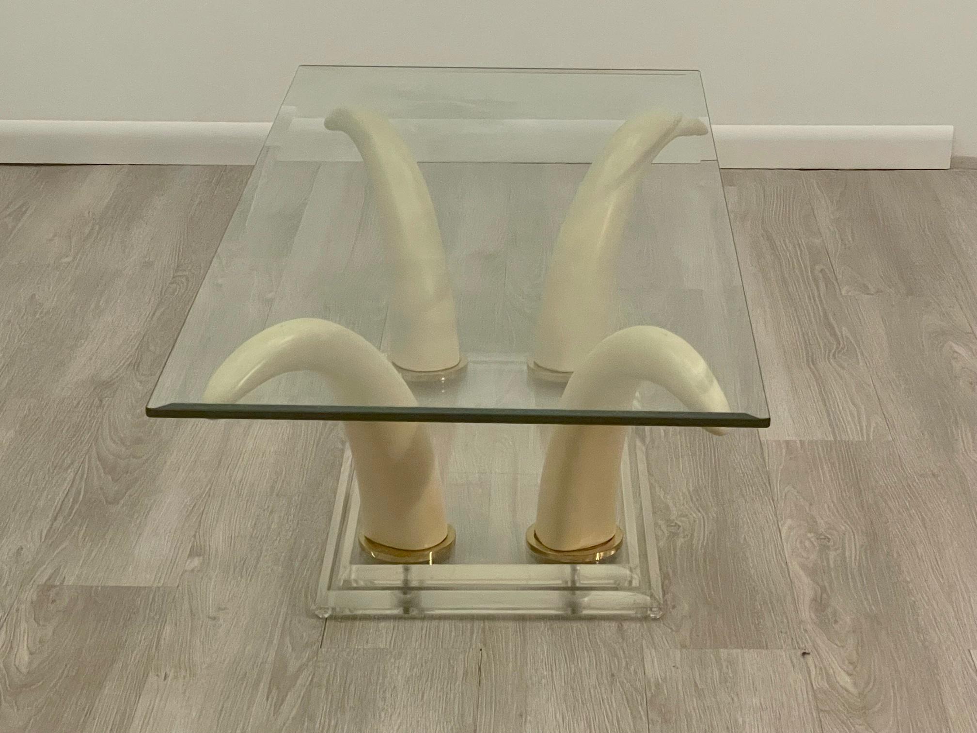 Sexy Faux Horn and Lucite Rectangular Mid Century Modern Coffee Table For Sale 6