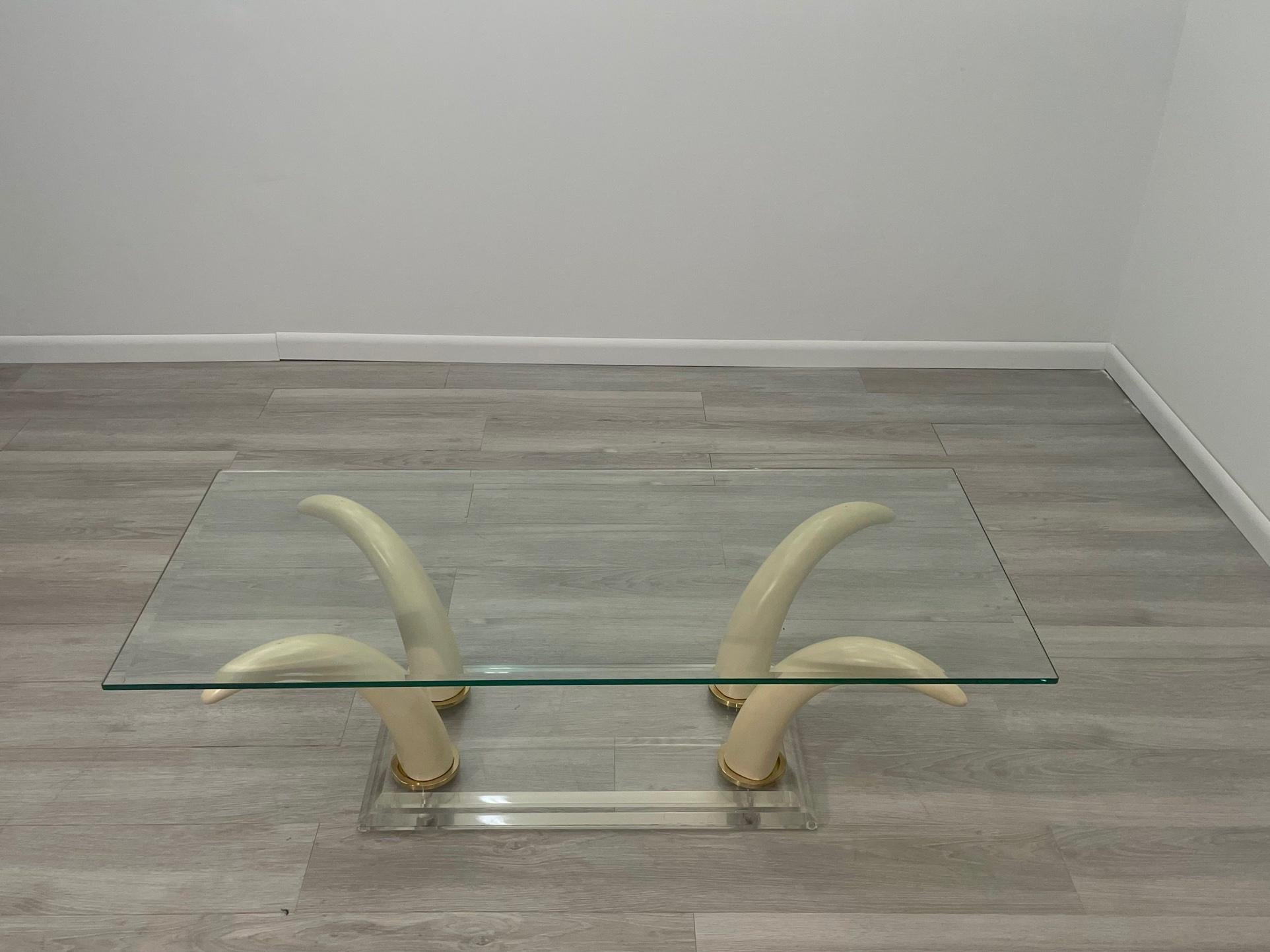 Sexy Faux Horn and Lucite Rectangular Mid Century Modern Coffee Table For Sale 7