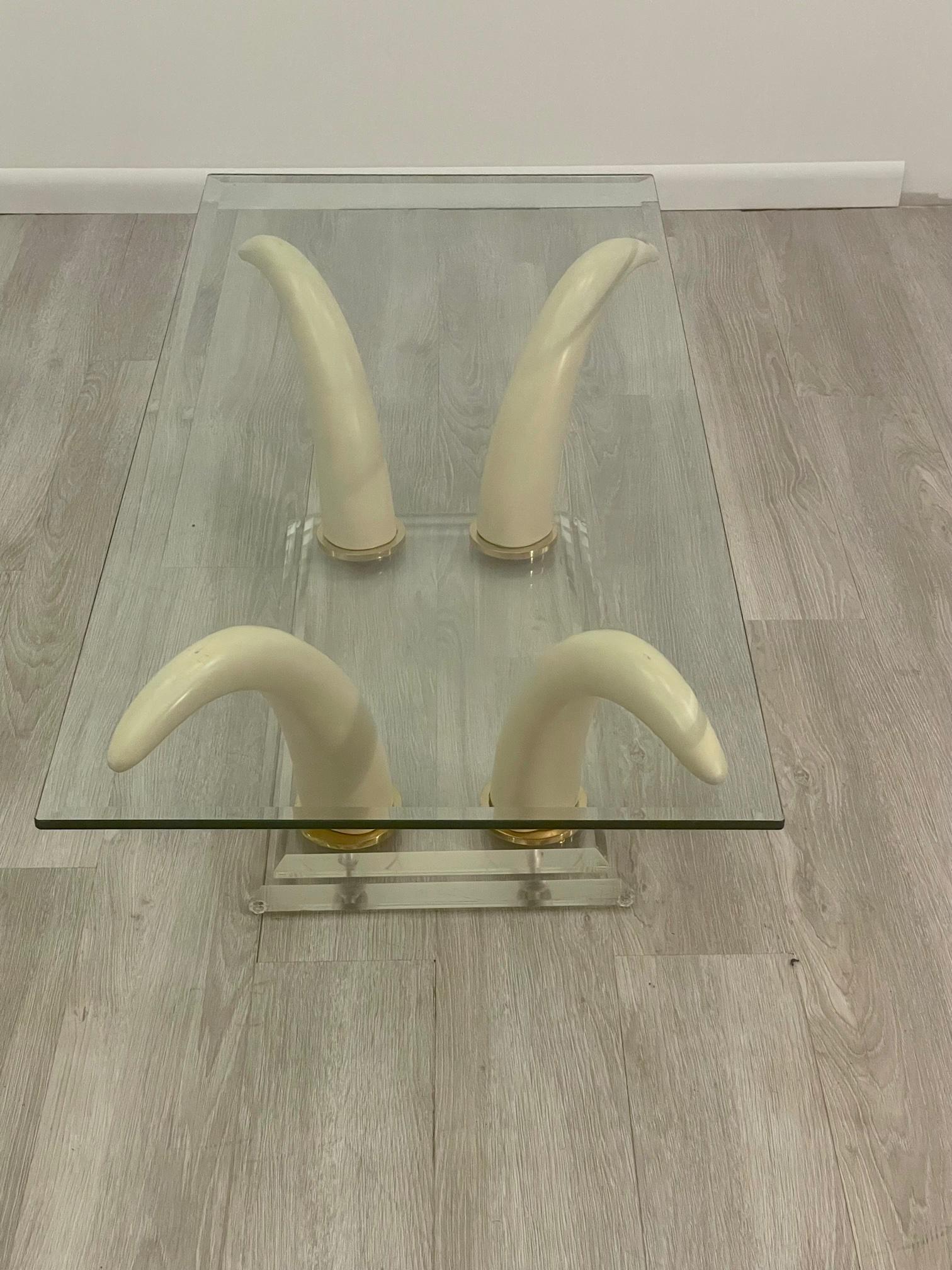 Sexy Faux Horn and Lucite Rectangular Mid Century Modern Coffee Table For Sale 8