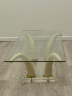 Sexy Faux Horn and Lucite Rectangular Mid Century Modern Coffee Table