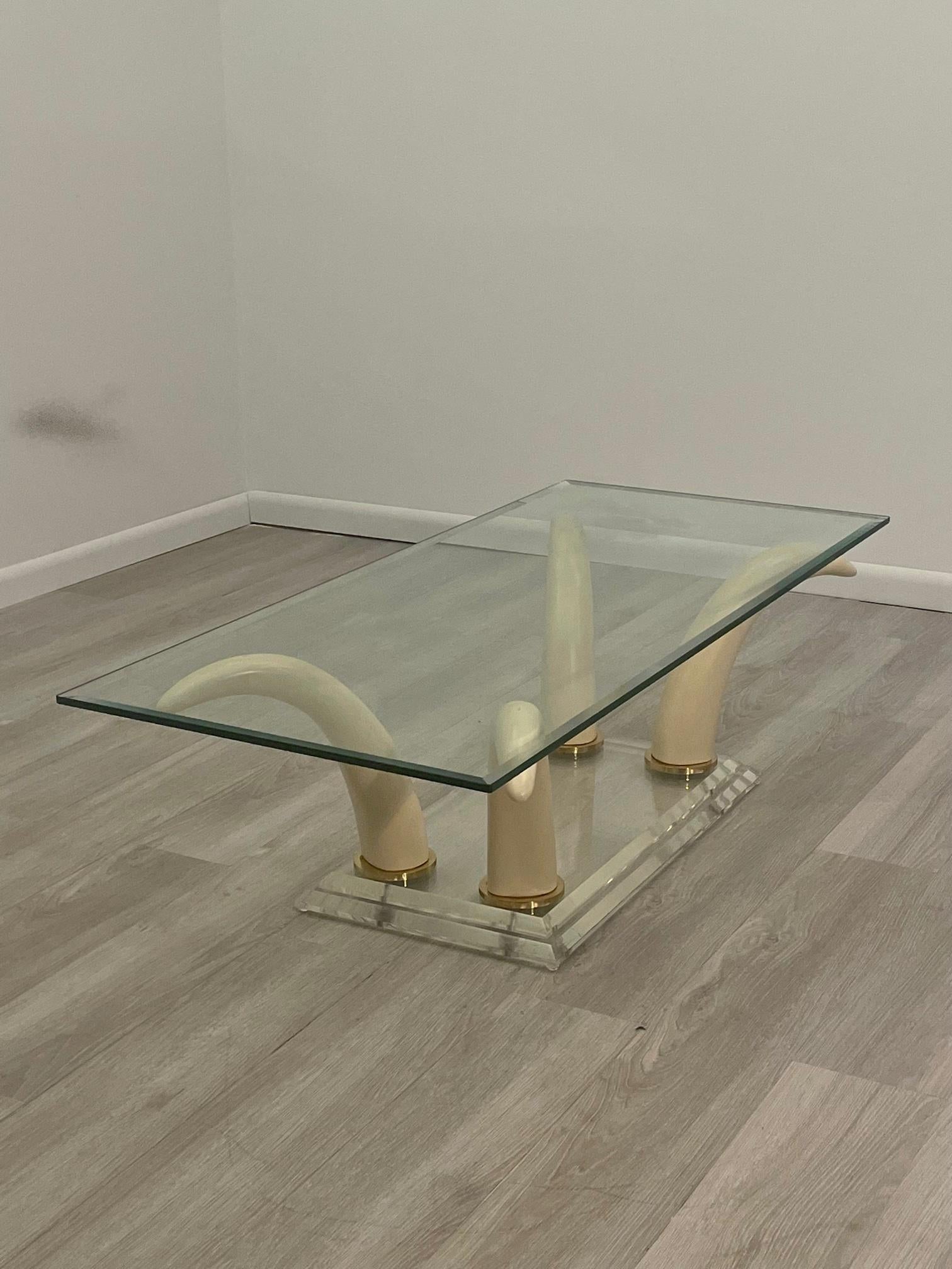 Mid-Century Modern Sexy Faux Horn and Lucite Rectangular Mid Century Modern Coffee Table For Sale