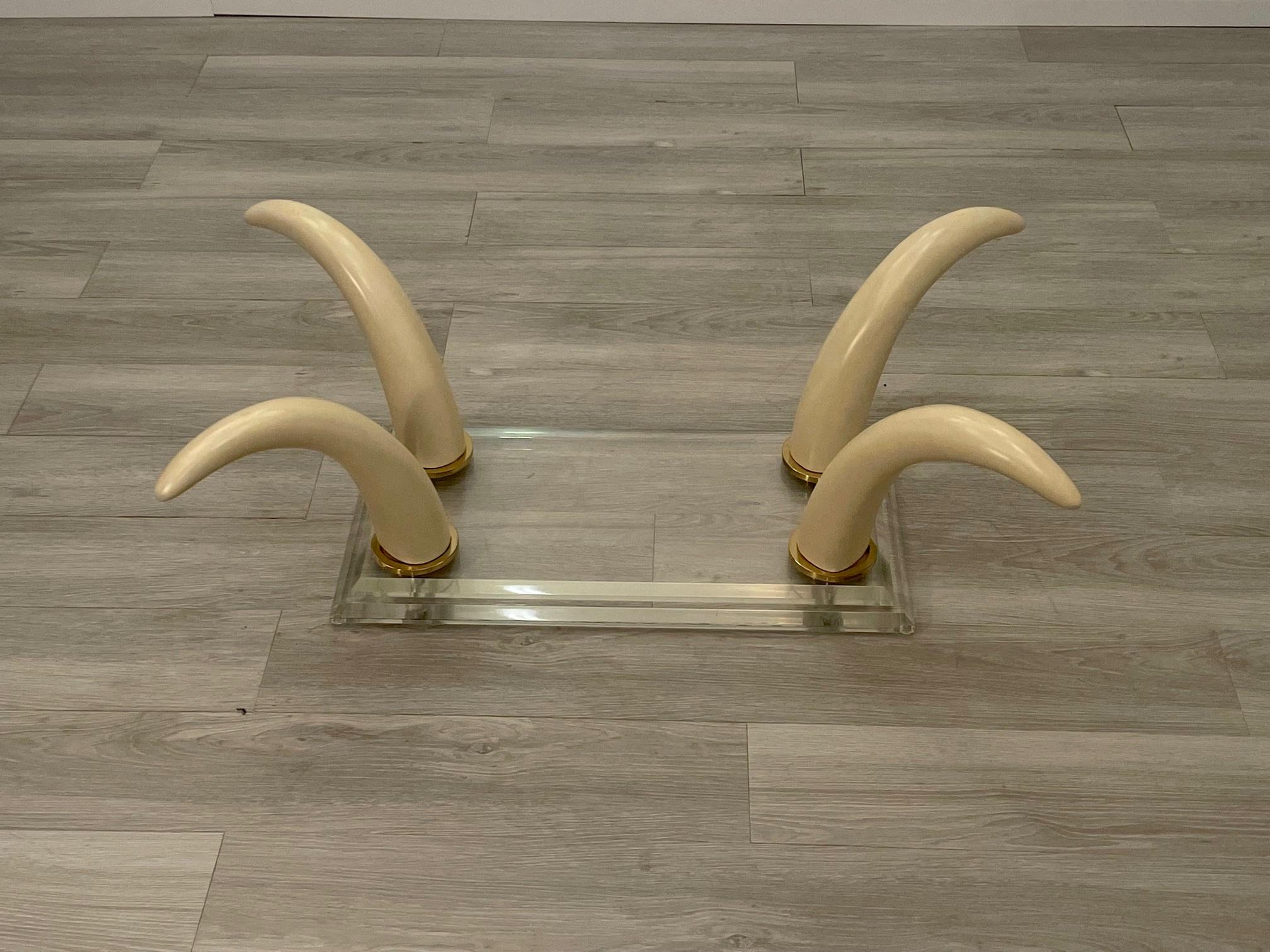 Late 20th Century Sexy Faux Horn and Lucite Rectangular Mid Century Modern Coffee Table For Sale