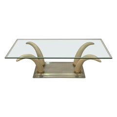 Sexy Faux Horn and Lucite Rectangular Mid Century Modern Coffee Table