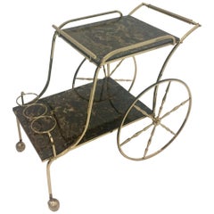 Sexy Italian Brass and Faux Tortoise Two-Tier Bar Cart