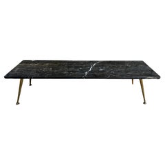 Sexy Italian Gio Ponti style Black Marble Rectangular Coffee Table Brass legs