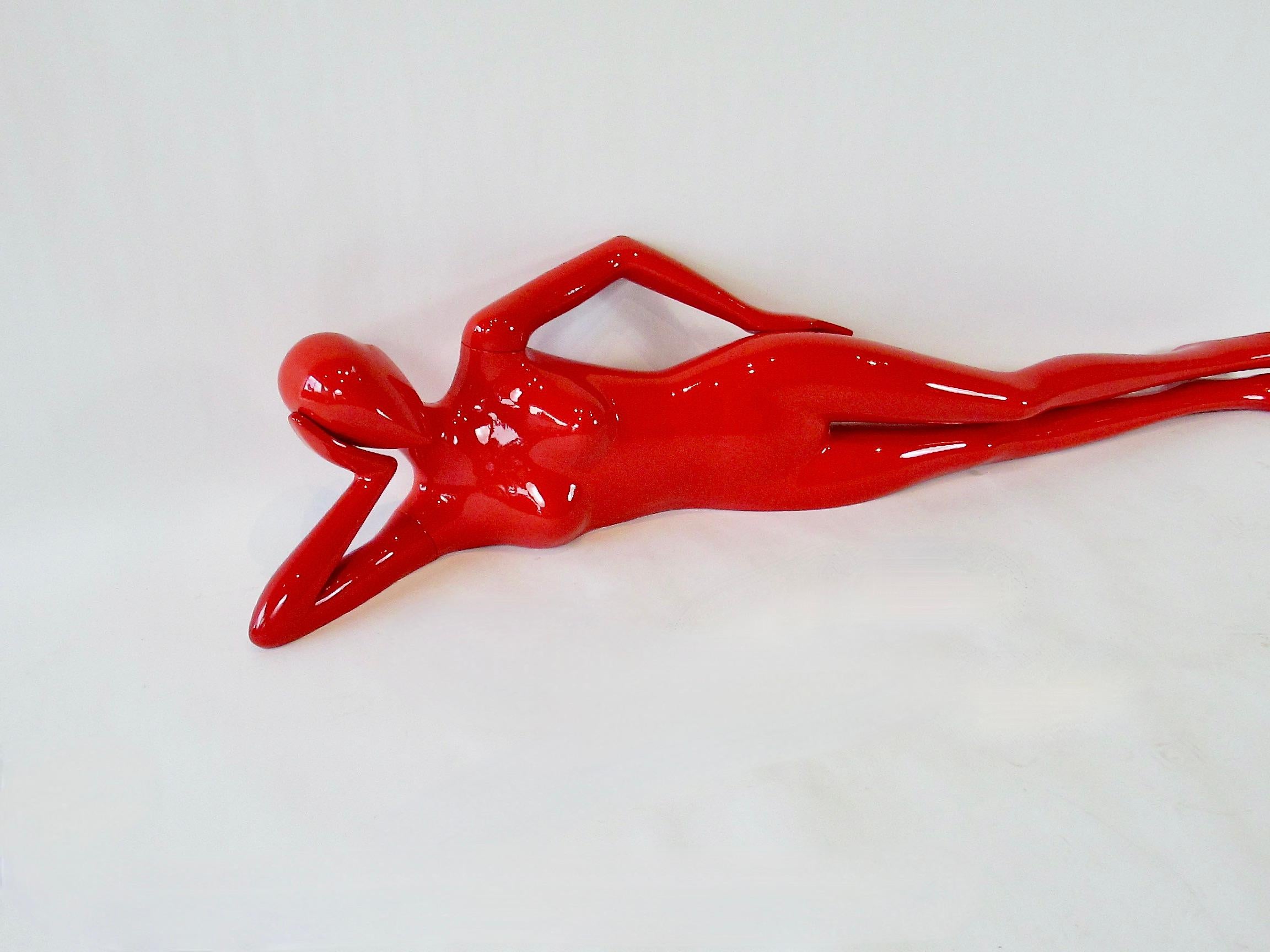 American Sexy lady in red mannequin sculpture in head on hand repose