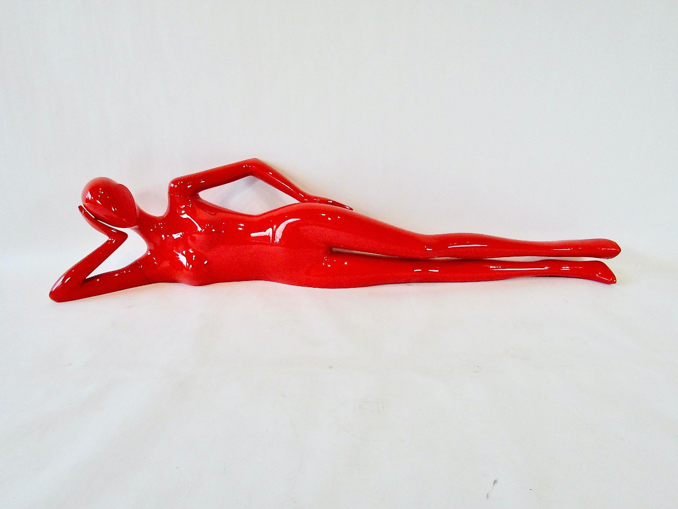 20th Century Sexy lady in red mannequin sculpture in head on hand repose