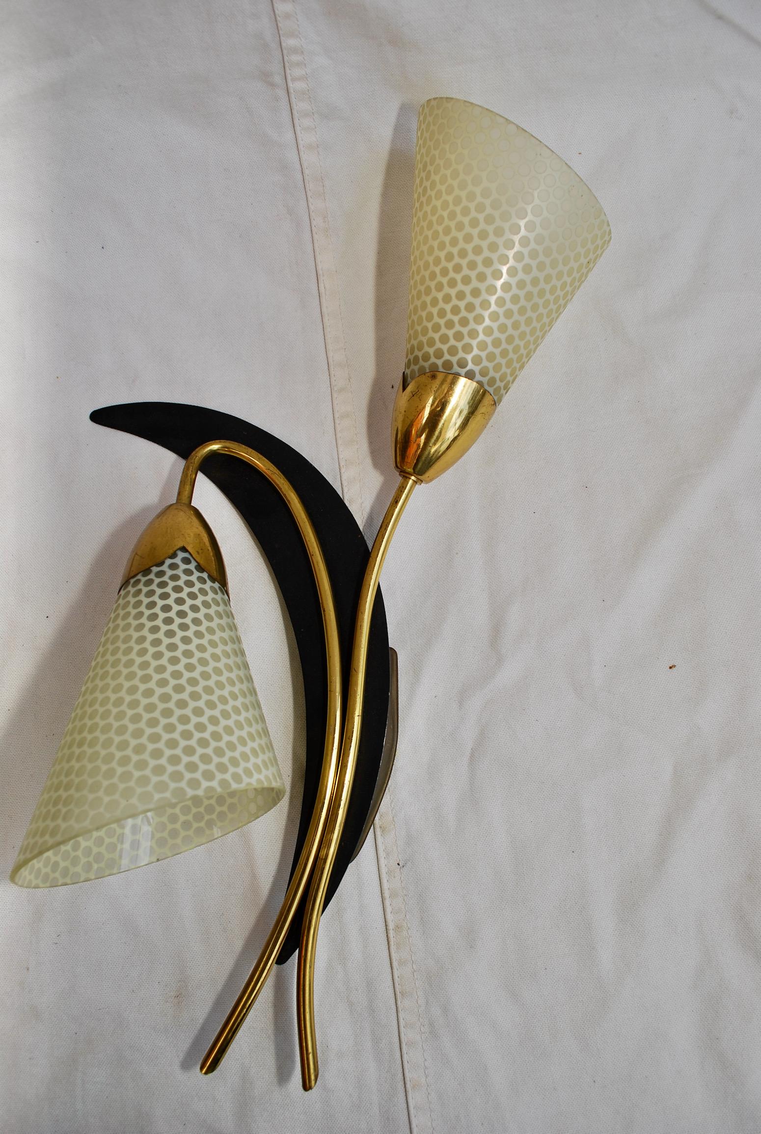 Mid-Century Modern Sexy Large Pair of French Mid Century Sconces 'Possibly Maison Arlus' For Sale