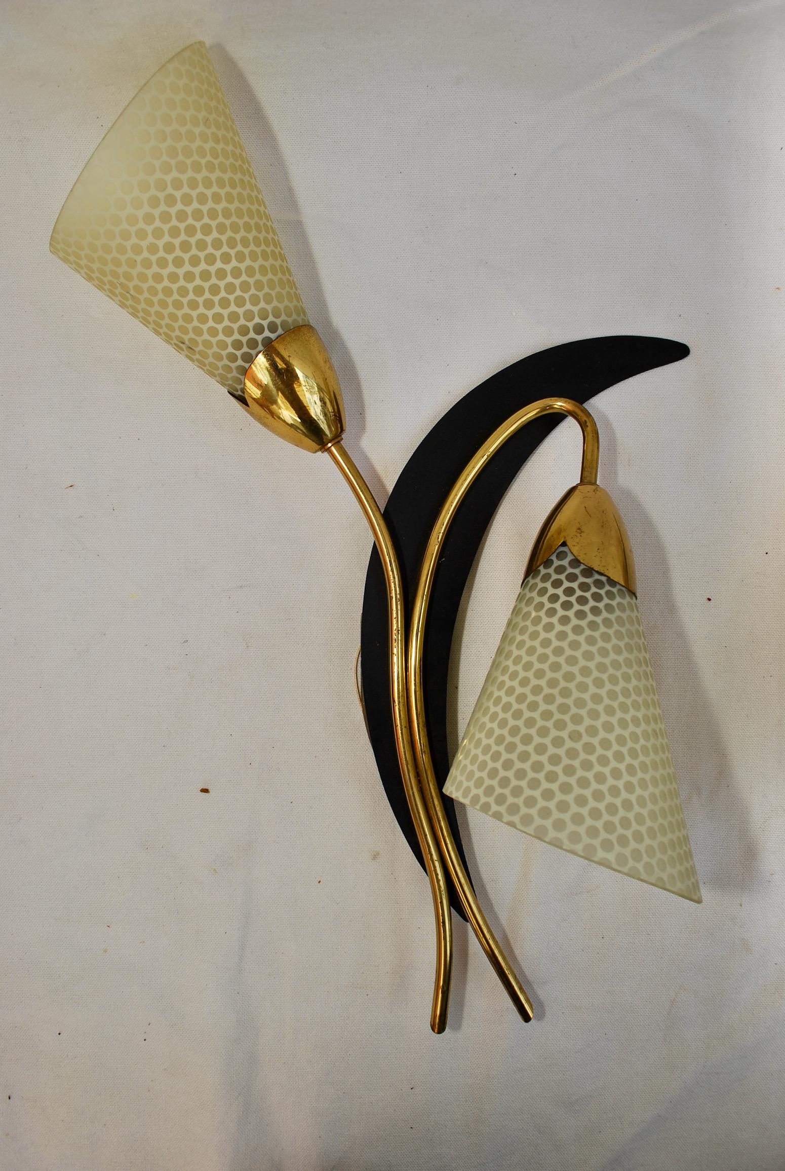 Metal Sexy Large Pair of French Mid Century Sconces 'Possibly Maison Arlus' For Sale