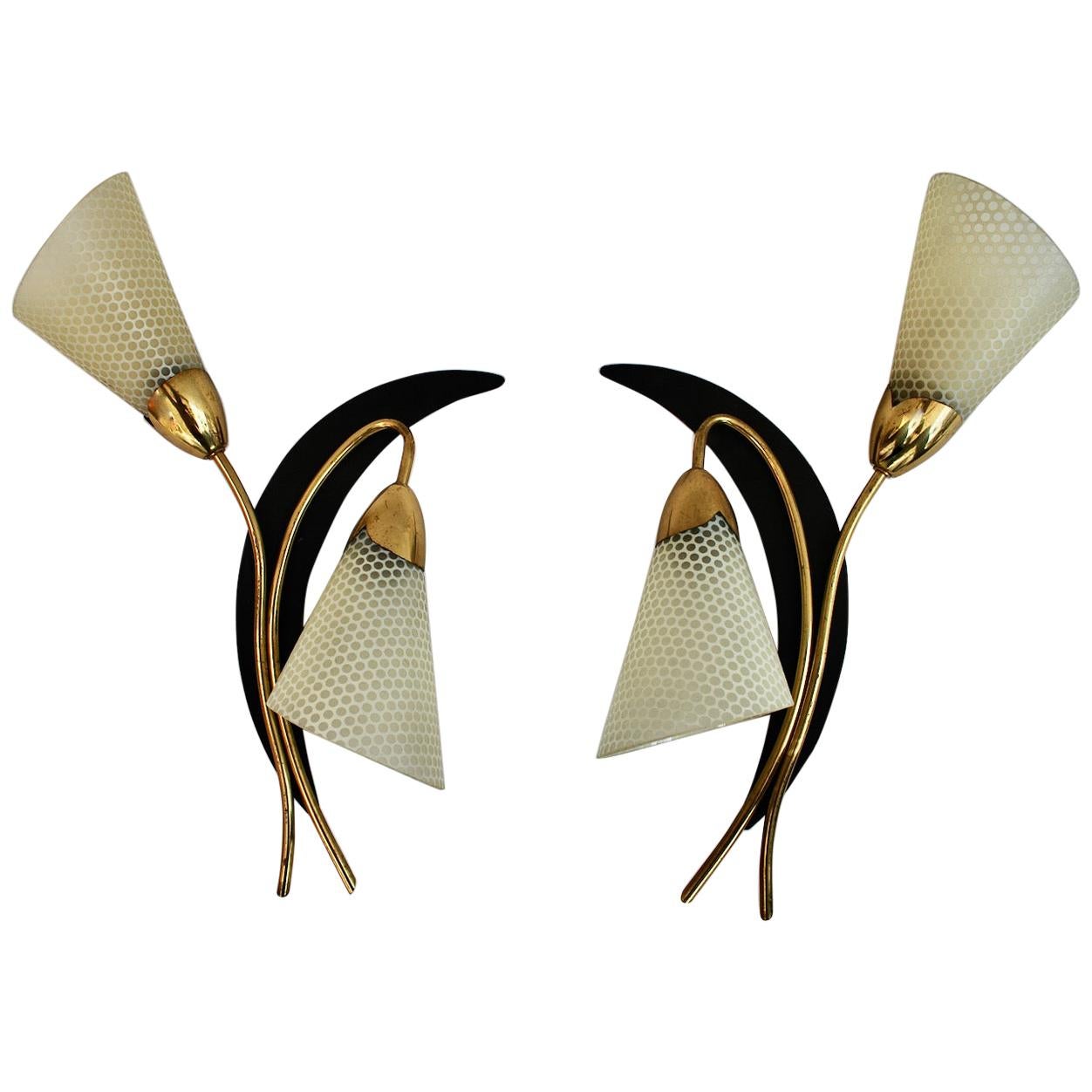 Sexy Large Pair of French Mid Century Sconces 'Possibly Maison Arlus' For Sale