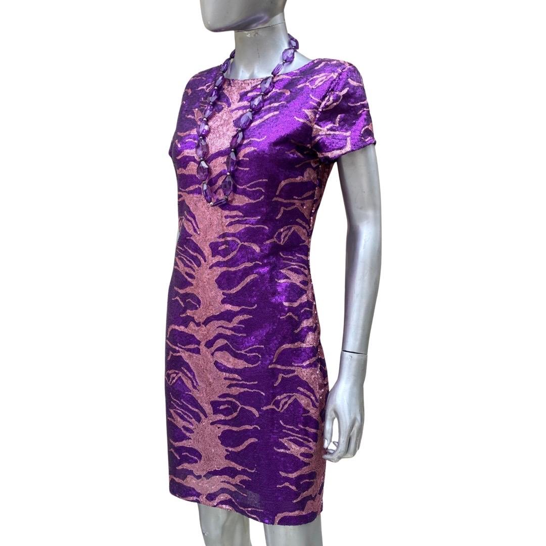 Sexy Little Purple and Pink Animal Sequin Pattern Cocktail Dress Size Med For Sale 2