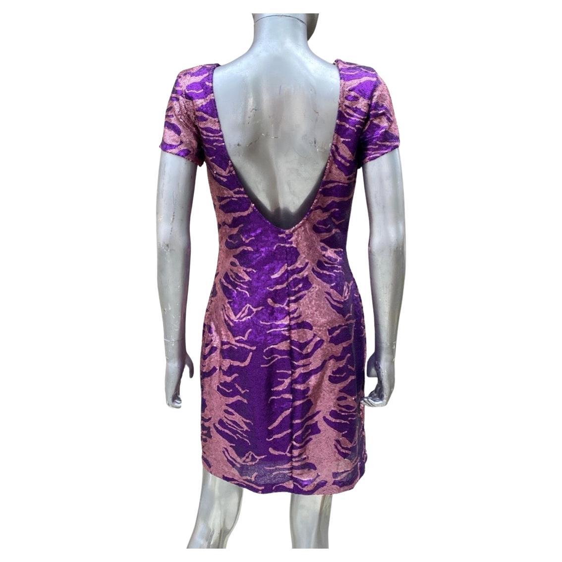 Sexy Little Purple and Pink Animal Sequin Pattern Cocktail Dress Size Med For Sale