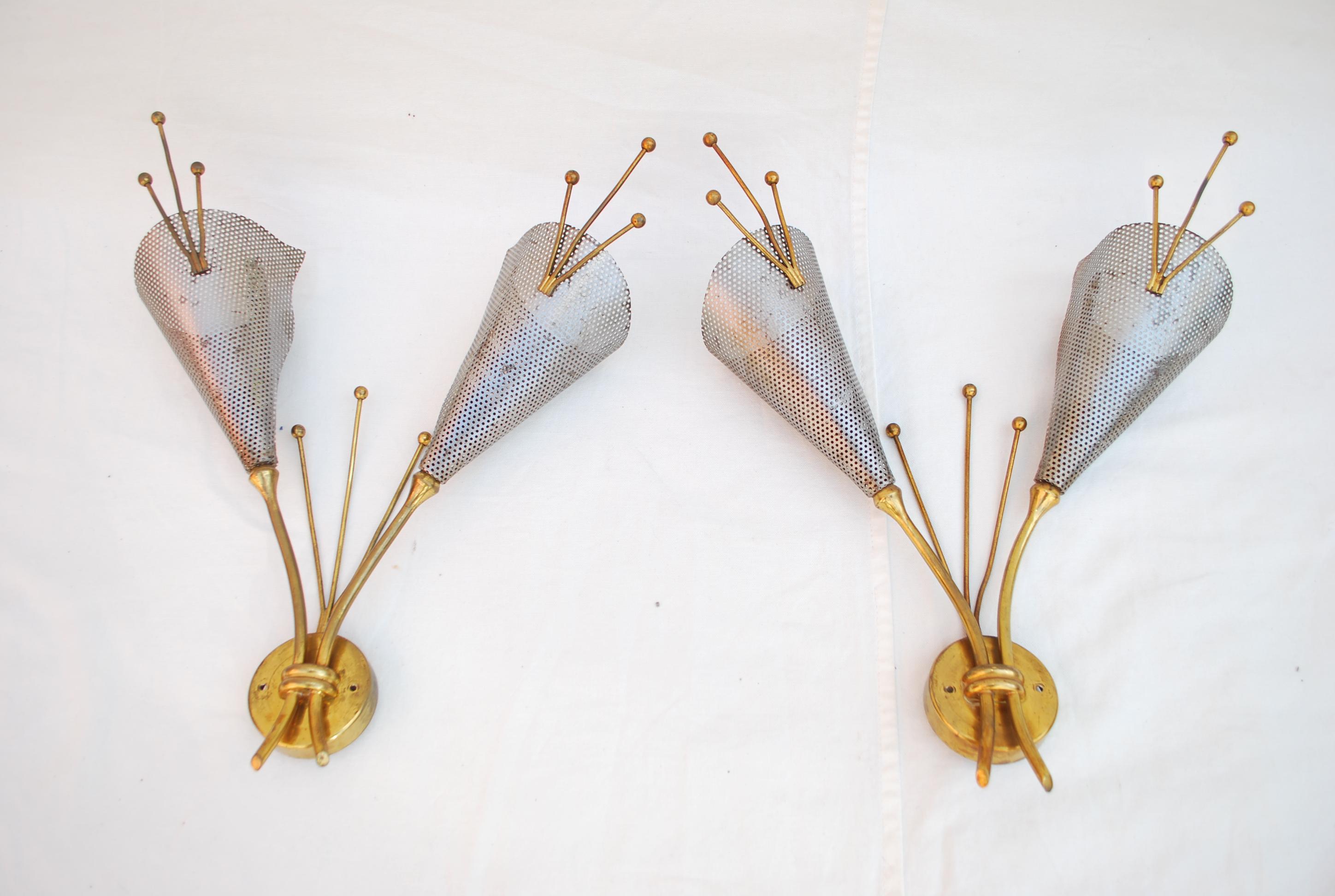 Metal Sexy Midcentury French Sconces Design by Kobis Lorence For Sale