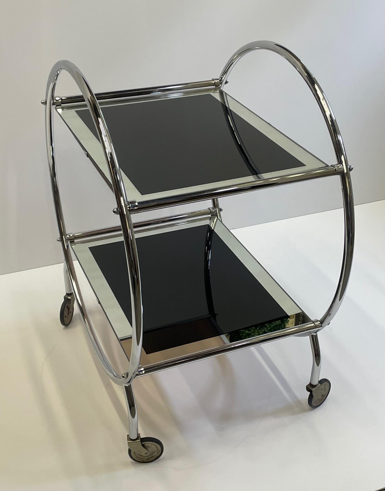 North American Sexy Mid Century Modern Chrome & Mirrored Bar Cart For Sale