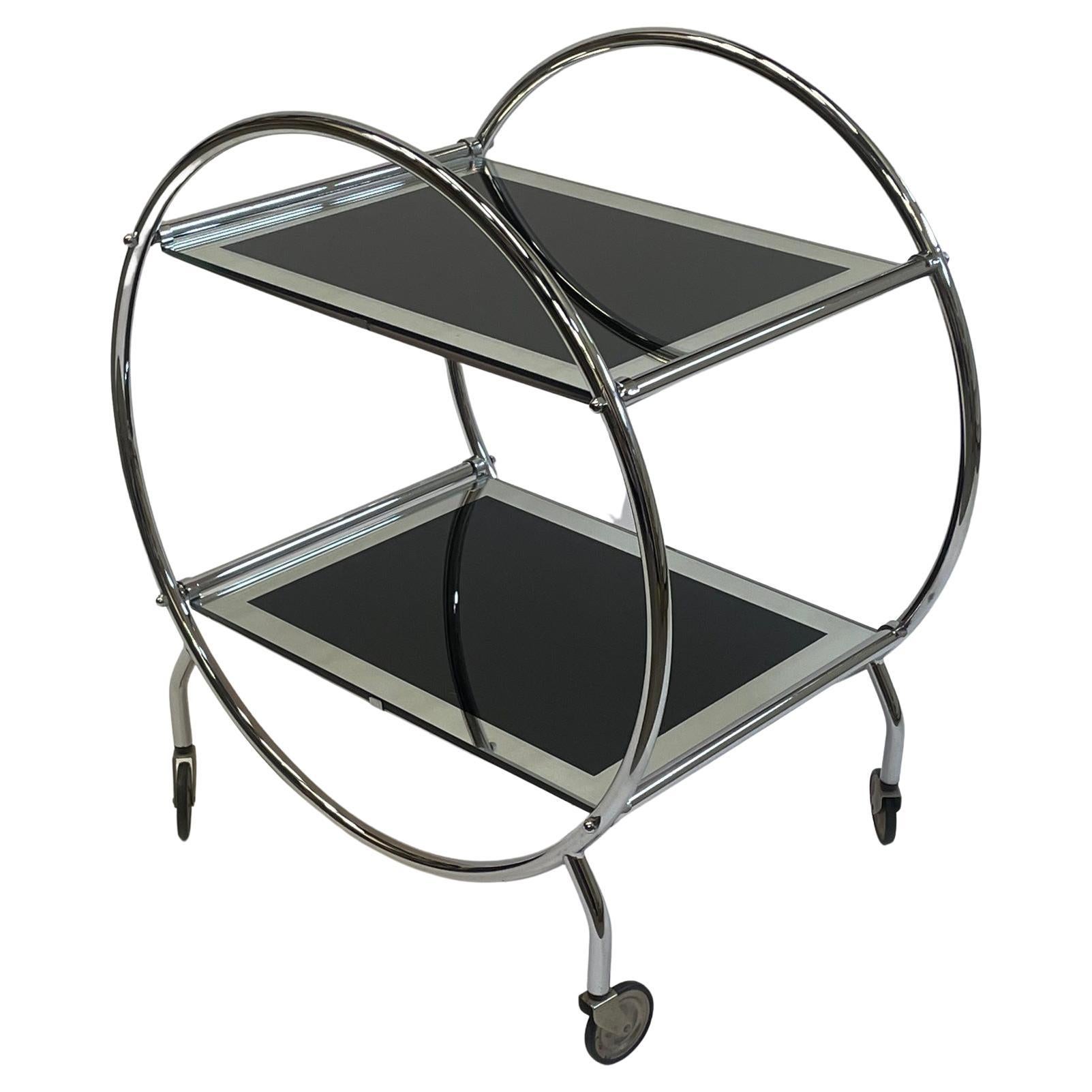 Sexy Mid Century Modern Chrome & Mirrored Bar Cart For Sale