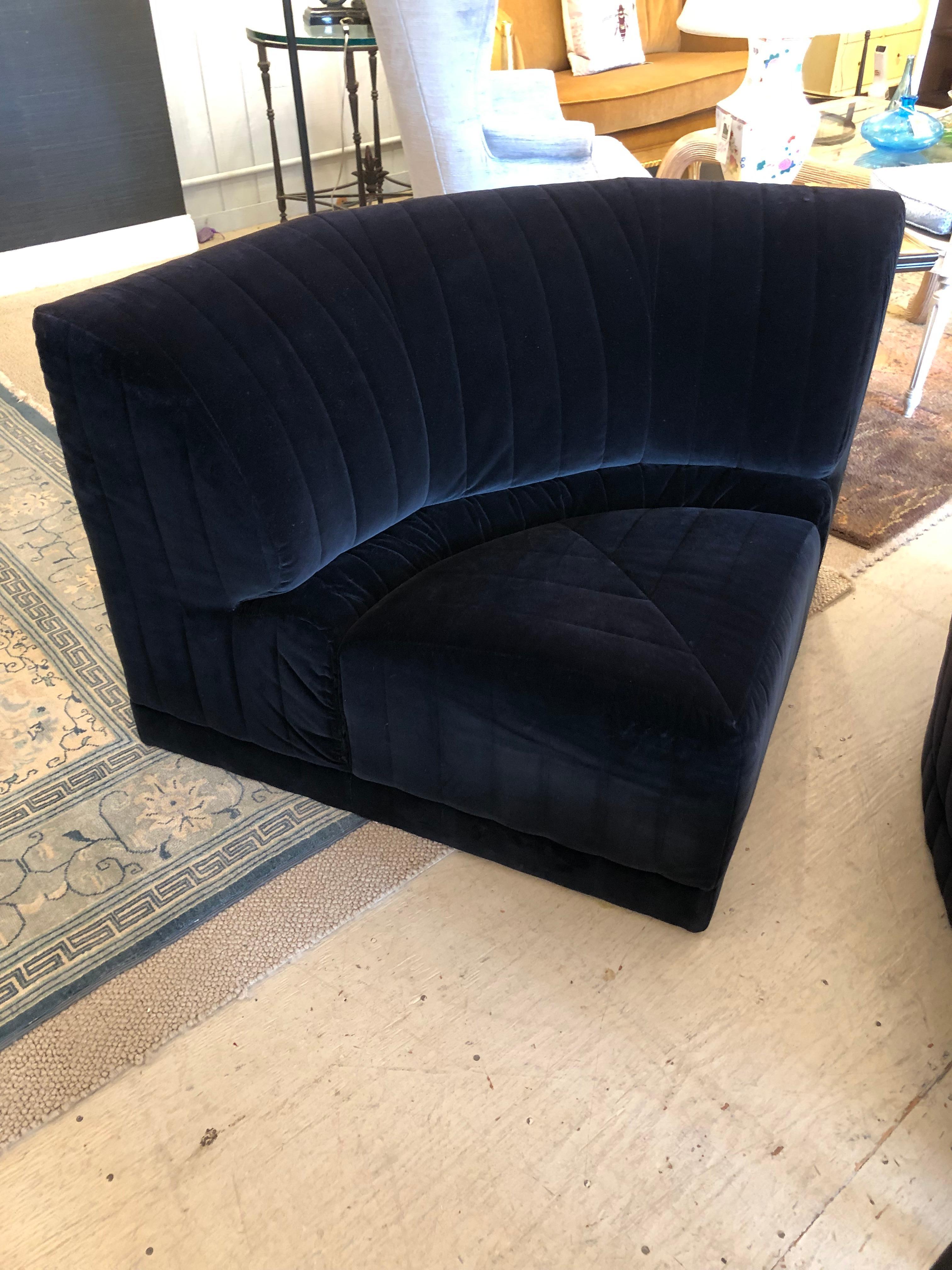 Modern Modular Serpentine 7 Piece Roche Bobois Dark Midnight Blue Velvet Sectional Sofa For Sale