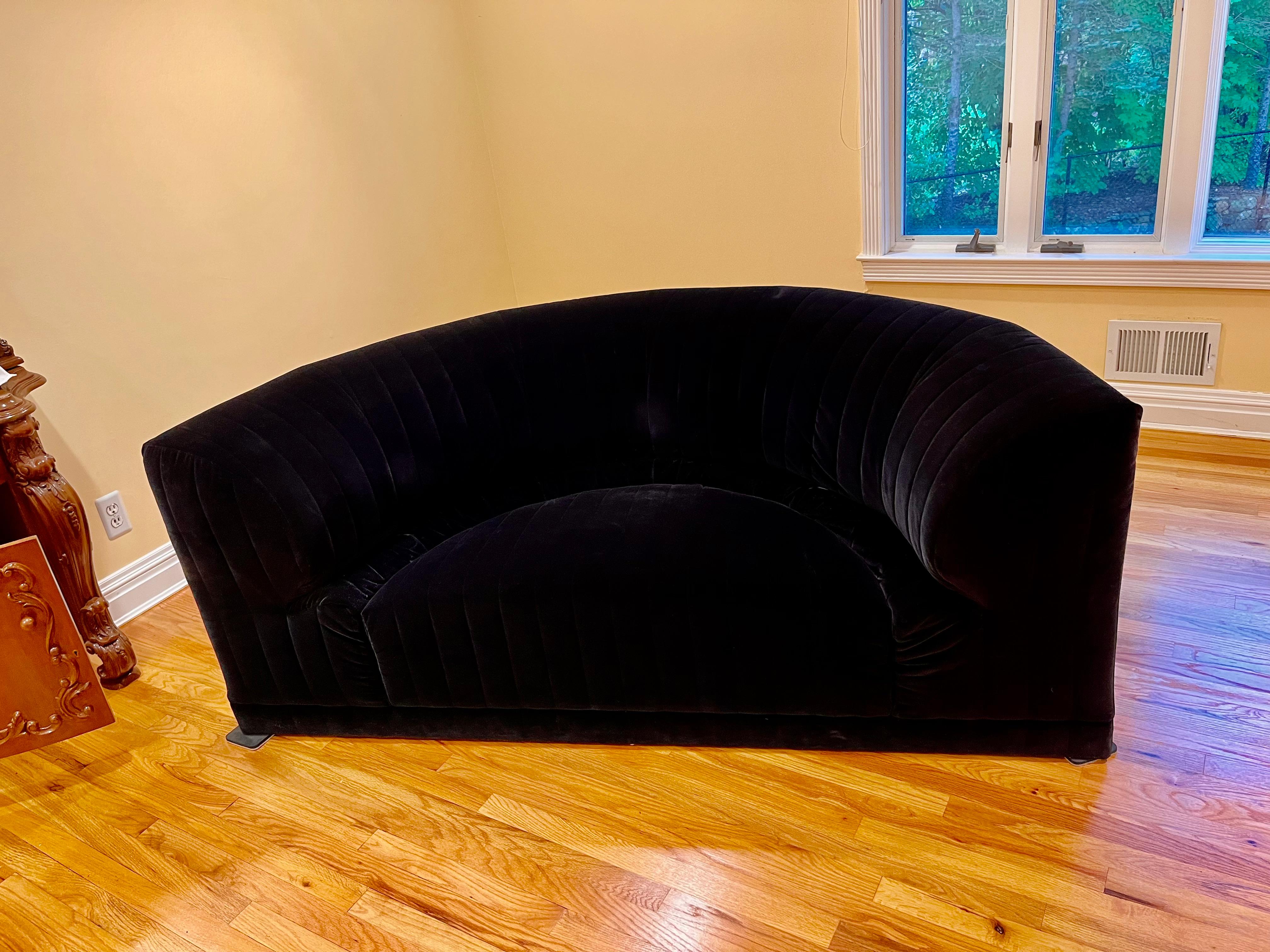 Modular Serpentine 7 Piece Roche Bobois Dark Midnight Blue Velvet Sectional Sofa For Sale 8