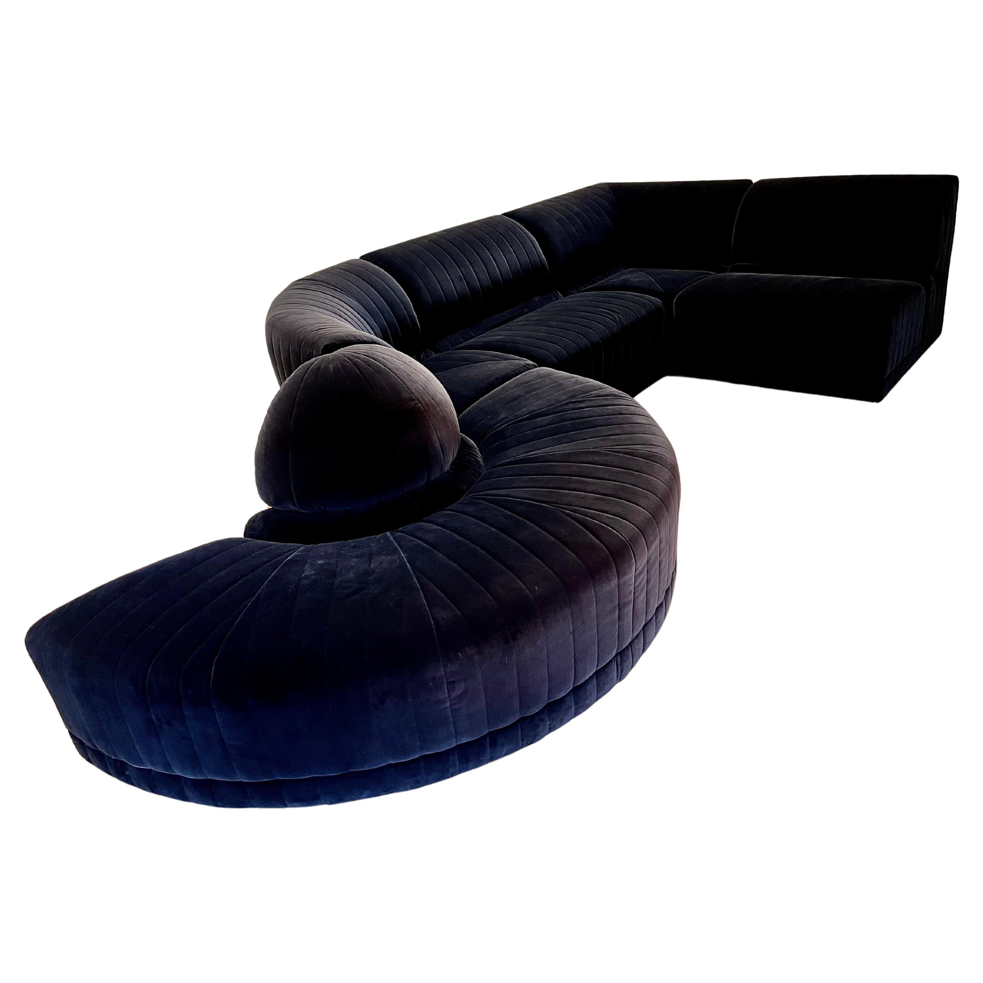 Sexy Modular Serpentine Roche Bobois Dark Midnight Blue Velvet