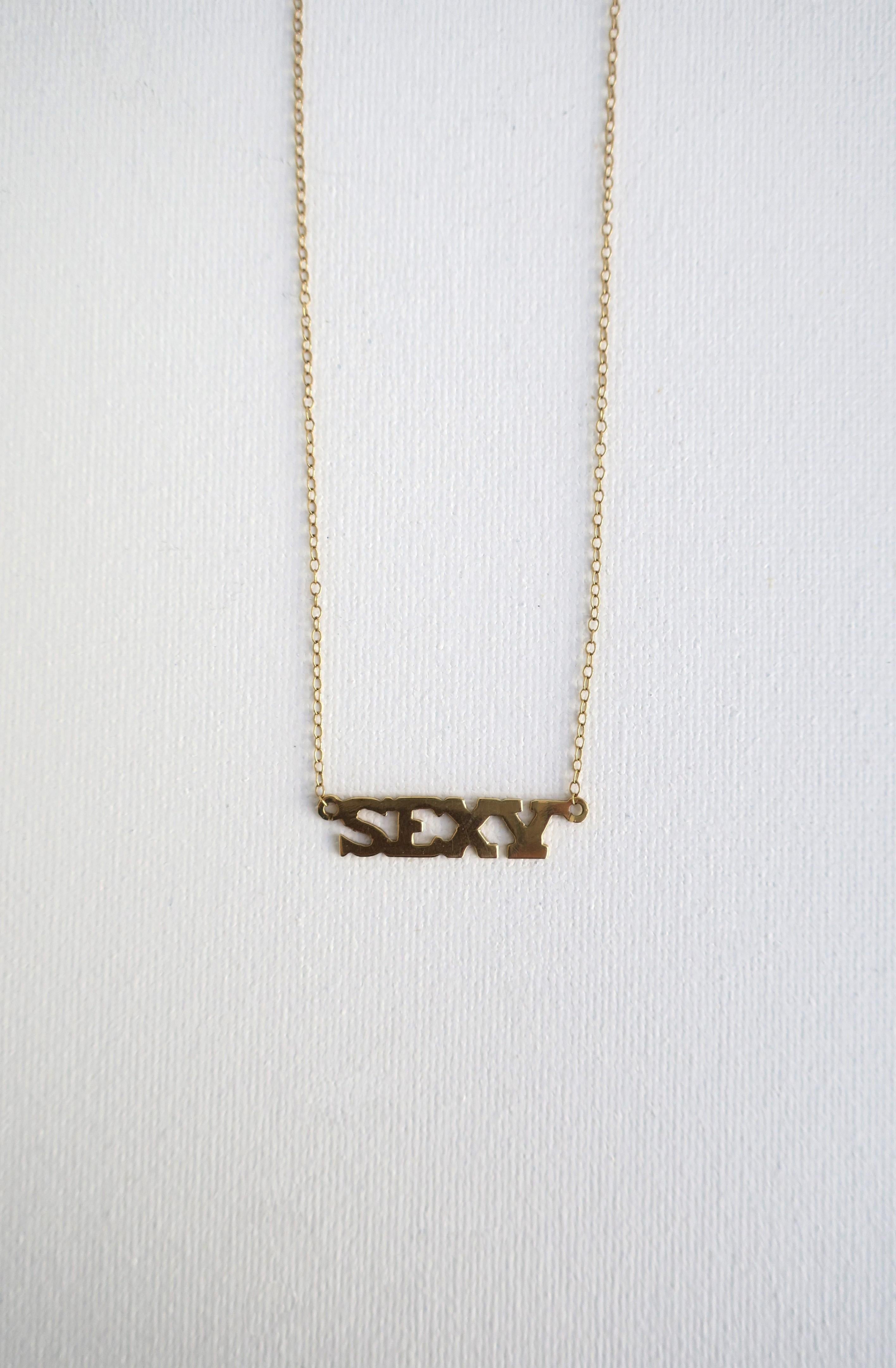 Sexy Nameplate Necklace 14-Karat Yellow Gold, circa 1970s Disco Era 3