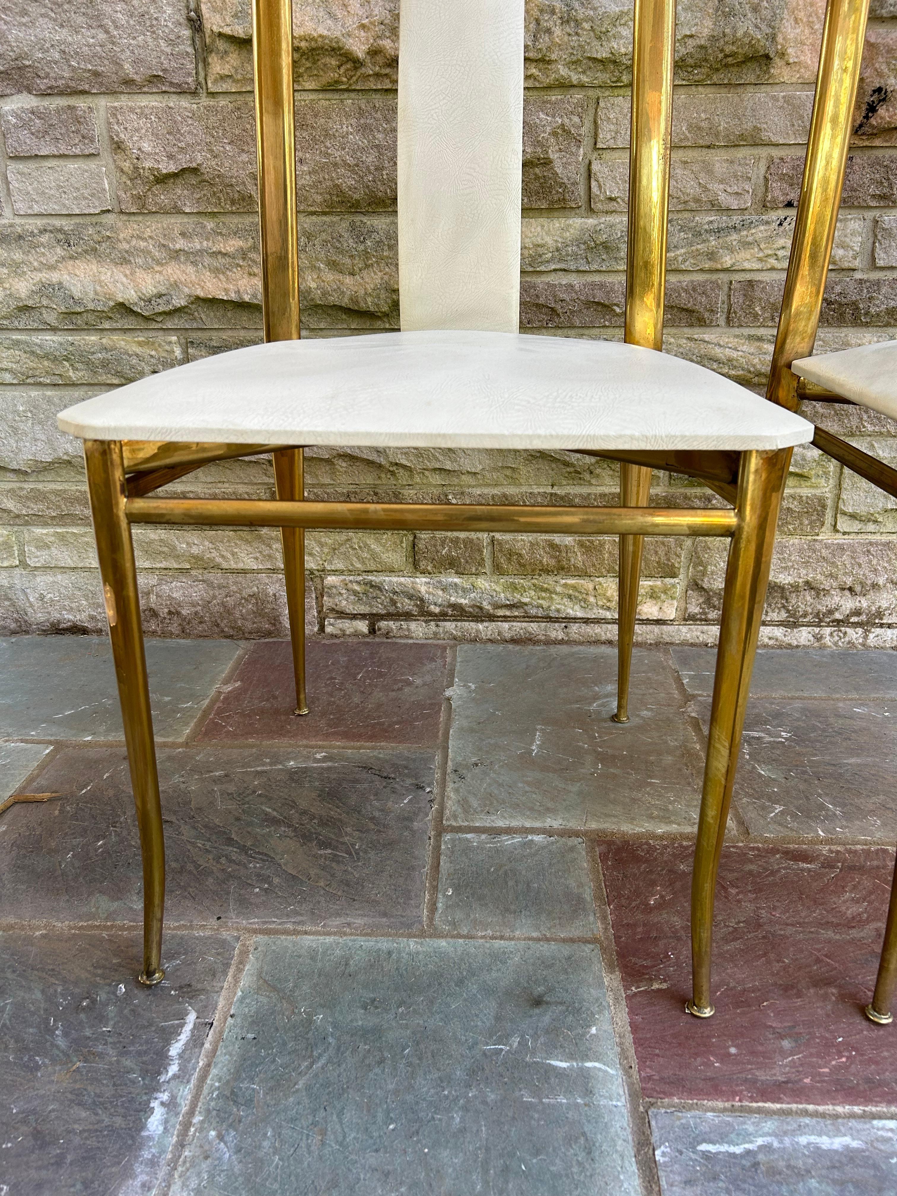 Sexy Pair Italian Gio Ponti style Tall Back Brass Side Dining Chair Mid-Century For Sale 5