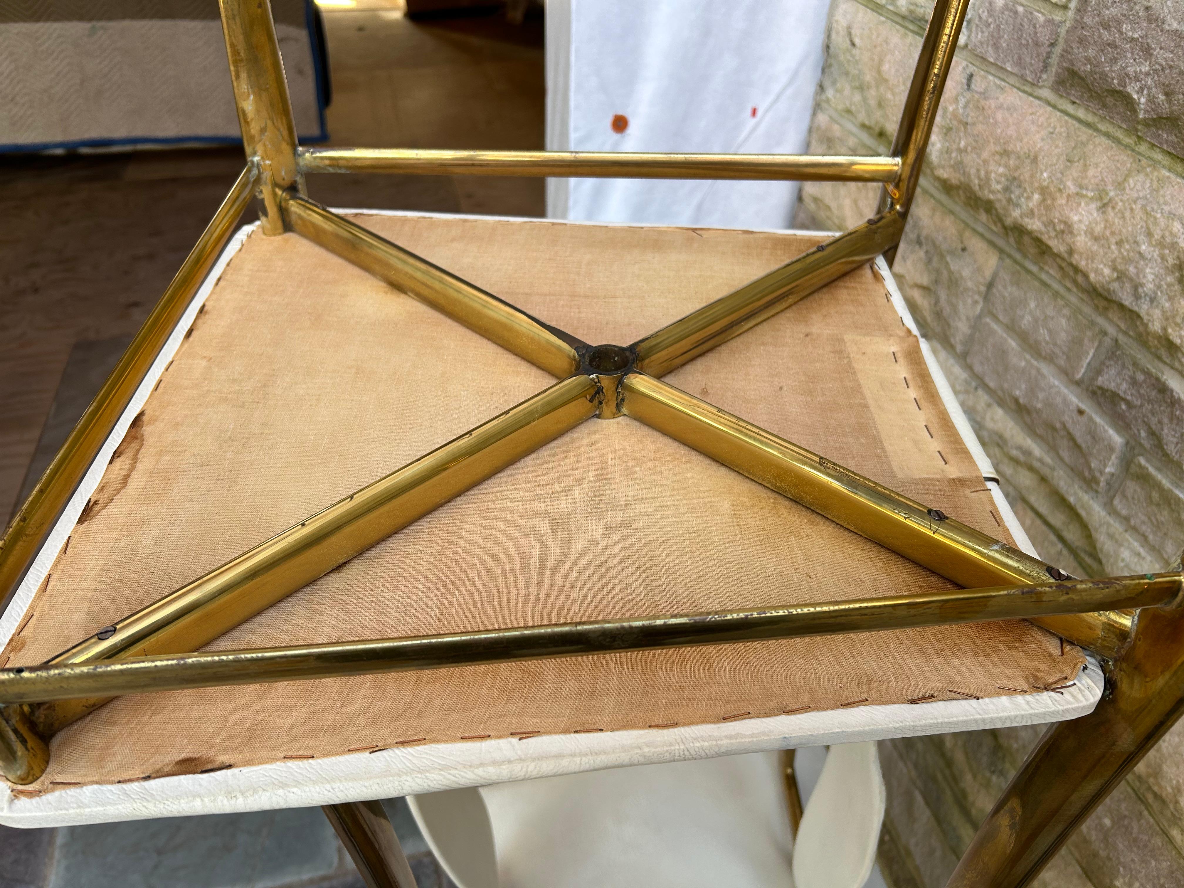 Sexy Pair Italian Gio Ponti style Tall Back Brass Side Dining Chair Mid-Century For Sale 9
