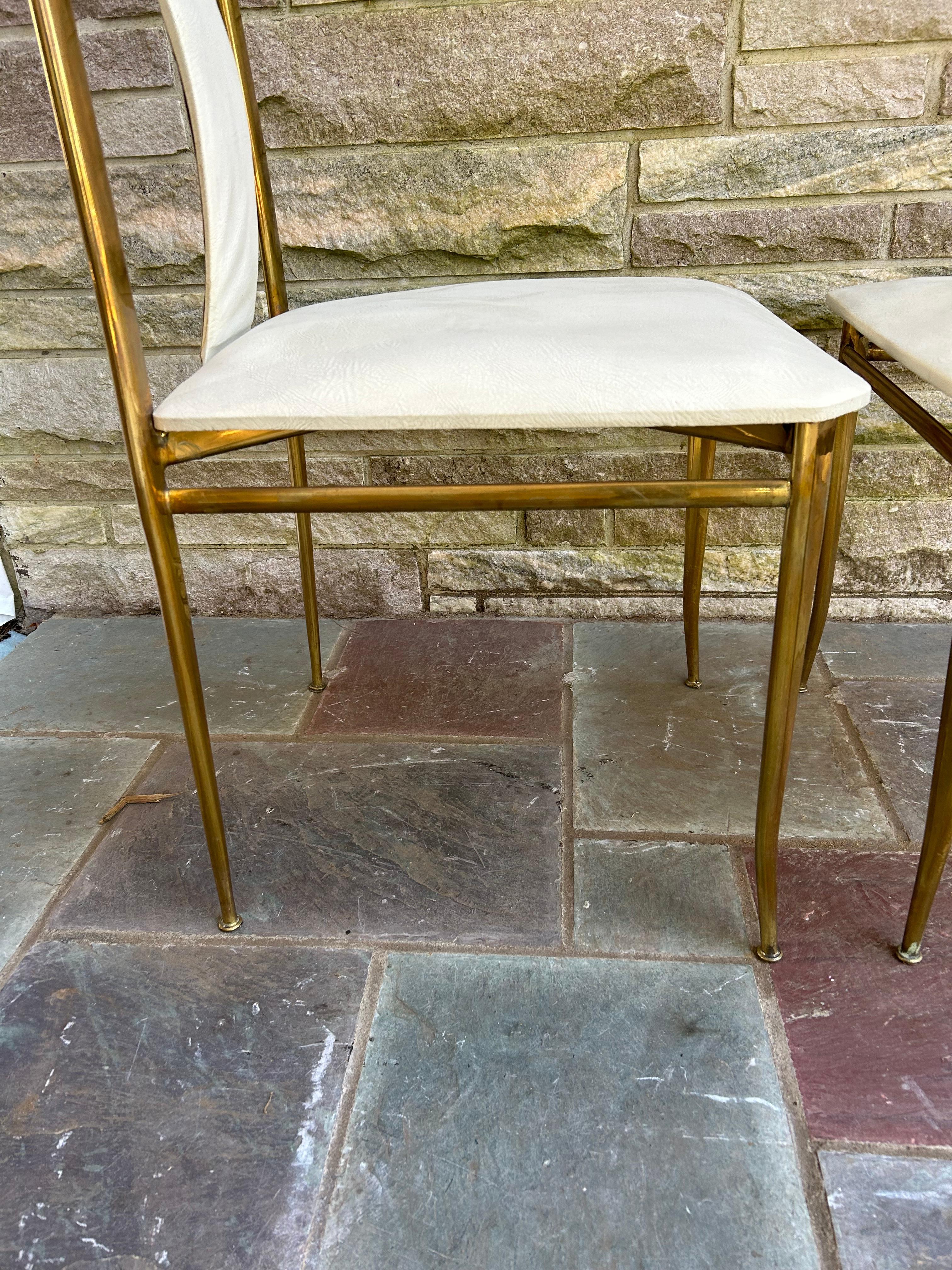 Sexy Pair Italian Gio Ponti style Tall Back Brass Side Dining Chair Mid-Century In Good Condition For Sale In Pemberton, NJ