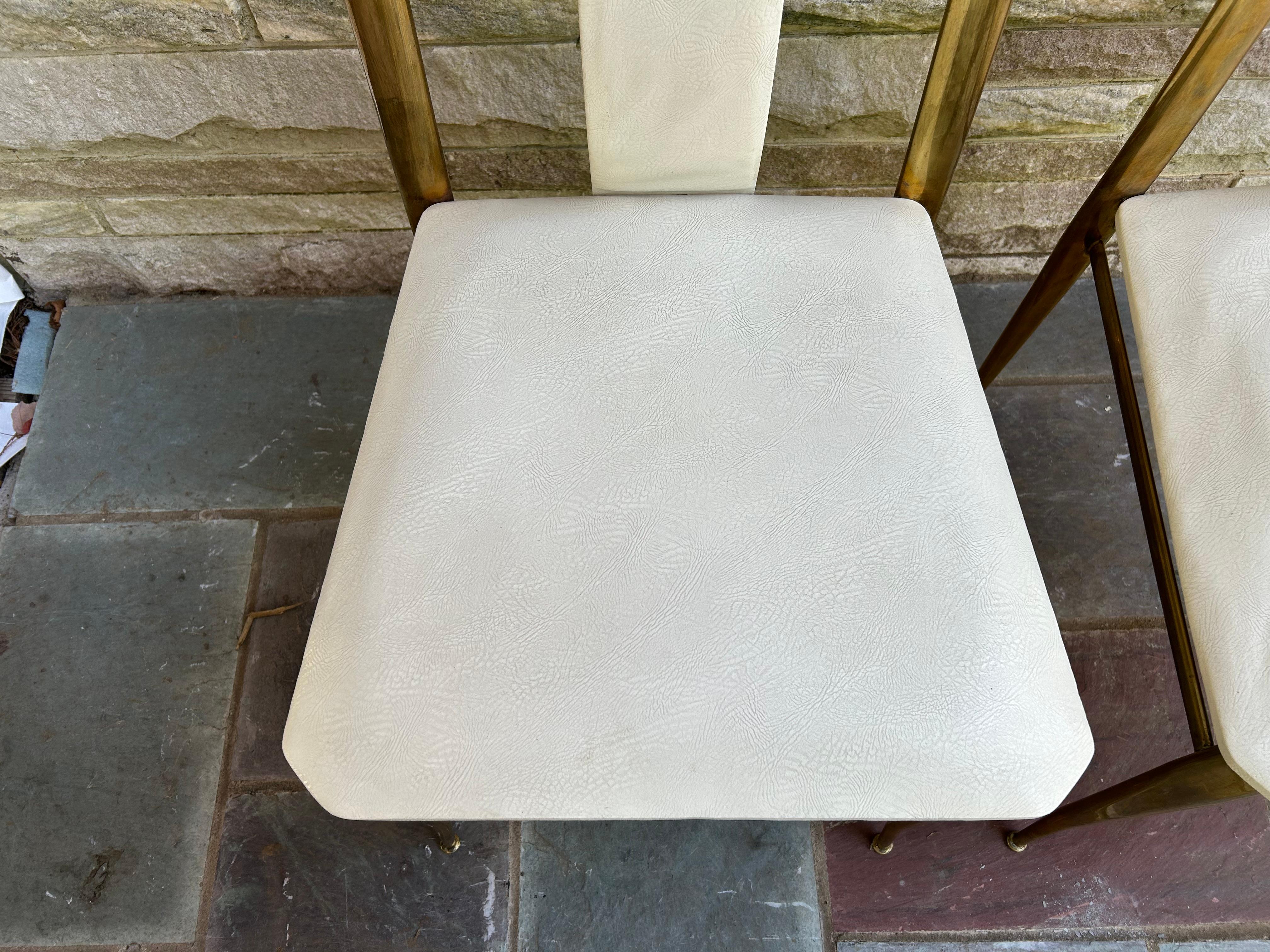 Sexy Pair Italian Gio Ponti style Tall Back Brass Side Dining Chair Mid-Century For Sale 1