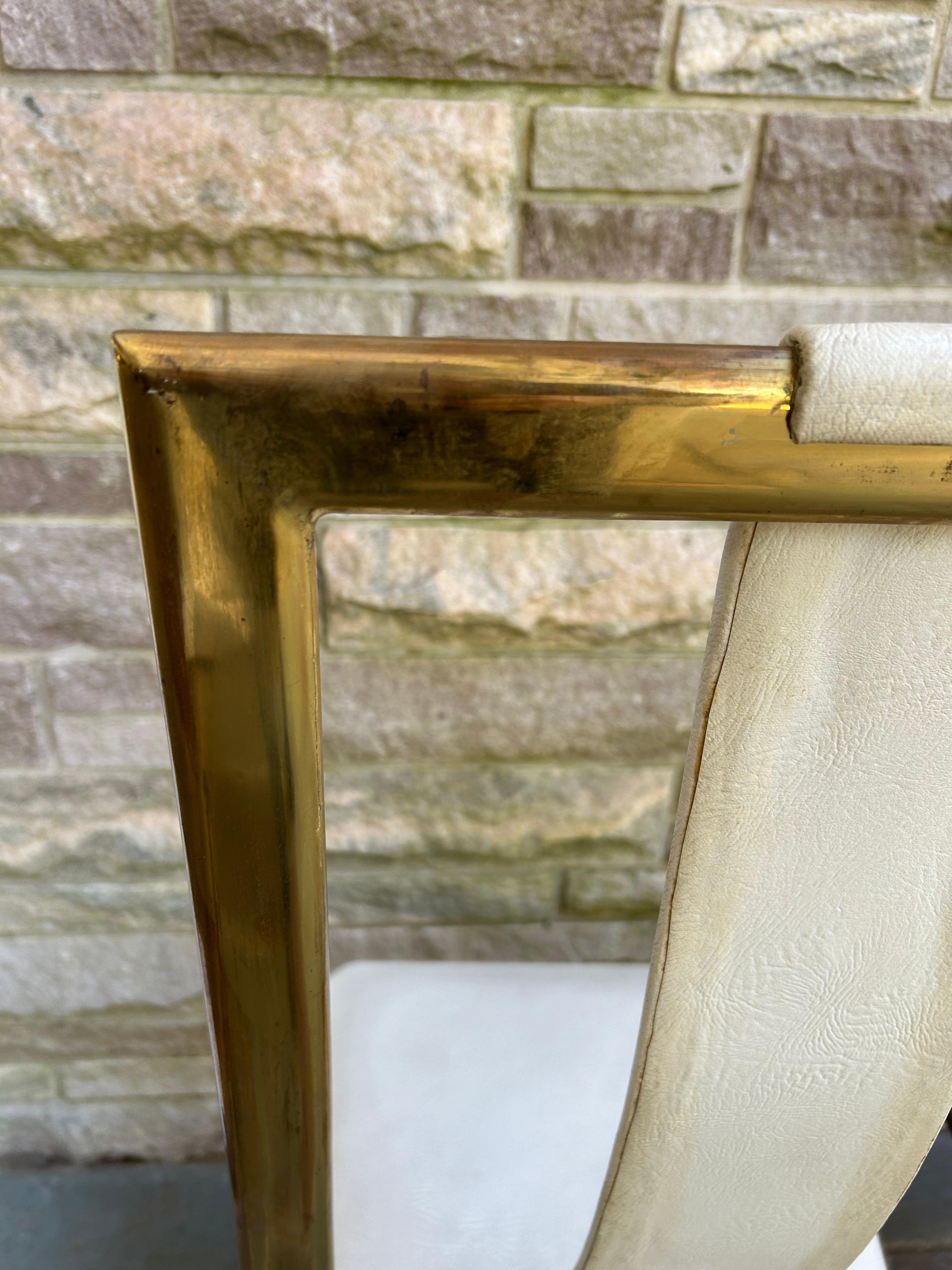 Sexy Pair Italian Gio Ponti style Tall Back Brass Side Dining Chair Mid-Century For Sale 4