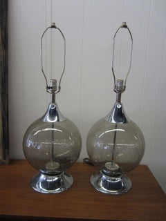 Sexy Pair Of 1970's Chrome Fiber Optic Globe  Lamps Mid-century Modern