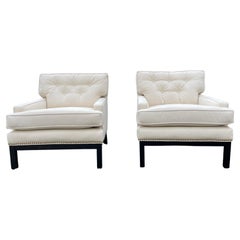 Sexy Pair of White Club Chairs with Ebonized Legs