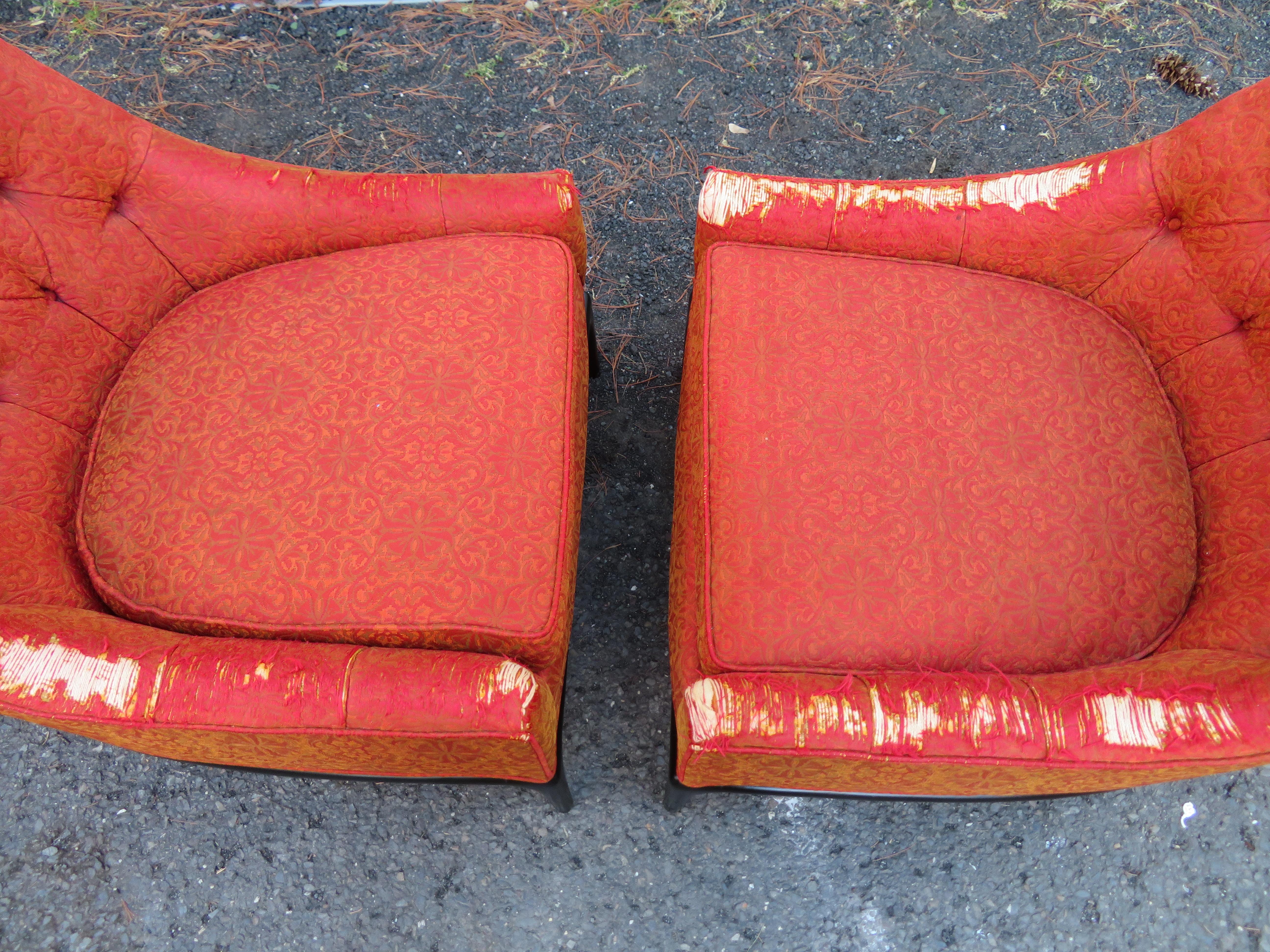 Sexy Pair Robsjohn Gibbings Style Tufted back Slipper Chairs Mid-Century Modern For Sale 2