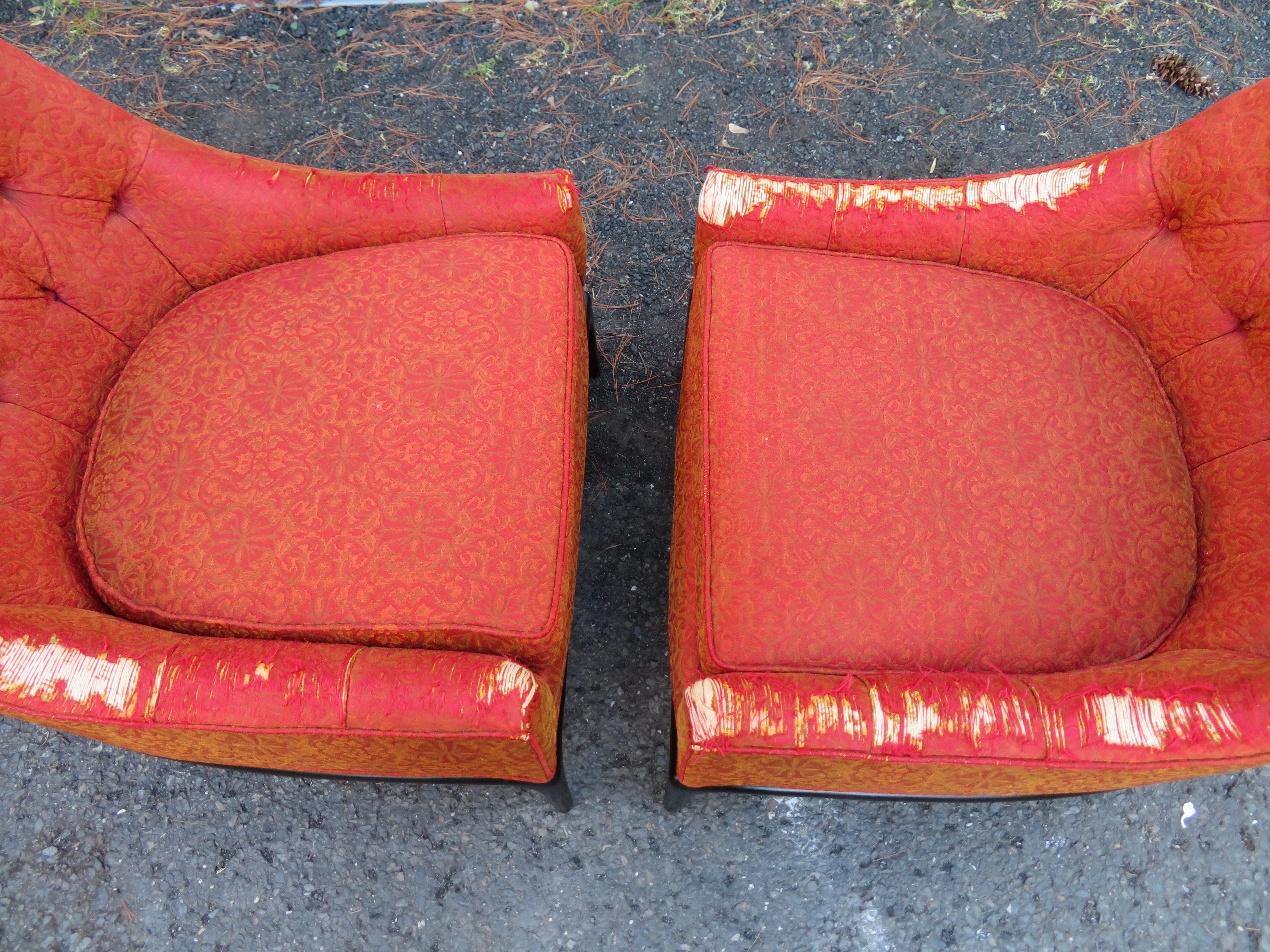 Paire de chaises pantoufles à dossier touffeté de style Robsjohn Gibbings, mi-siècle moderne en vente 2