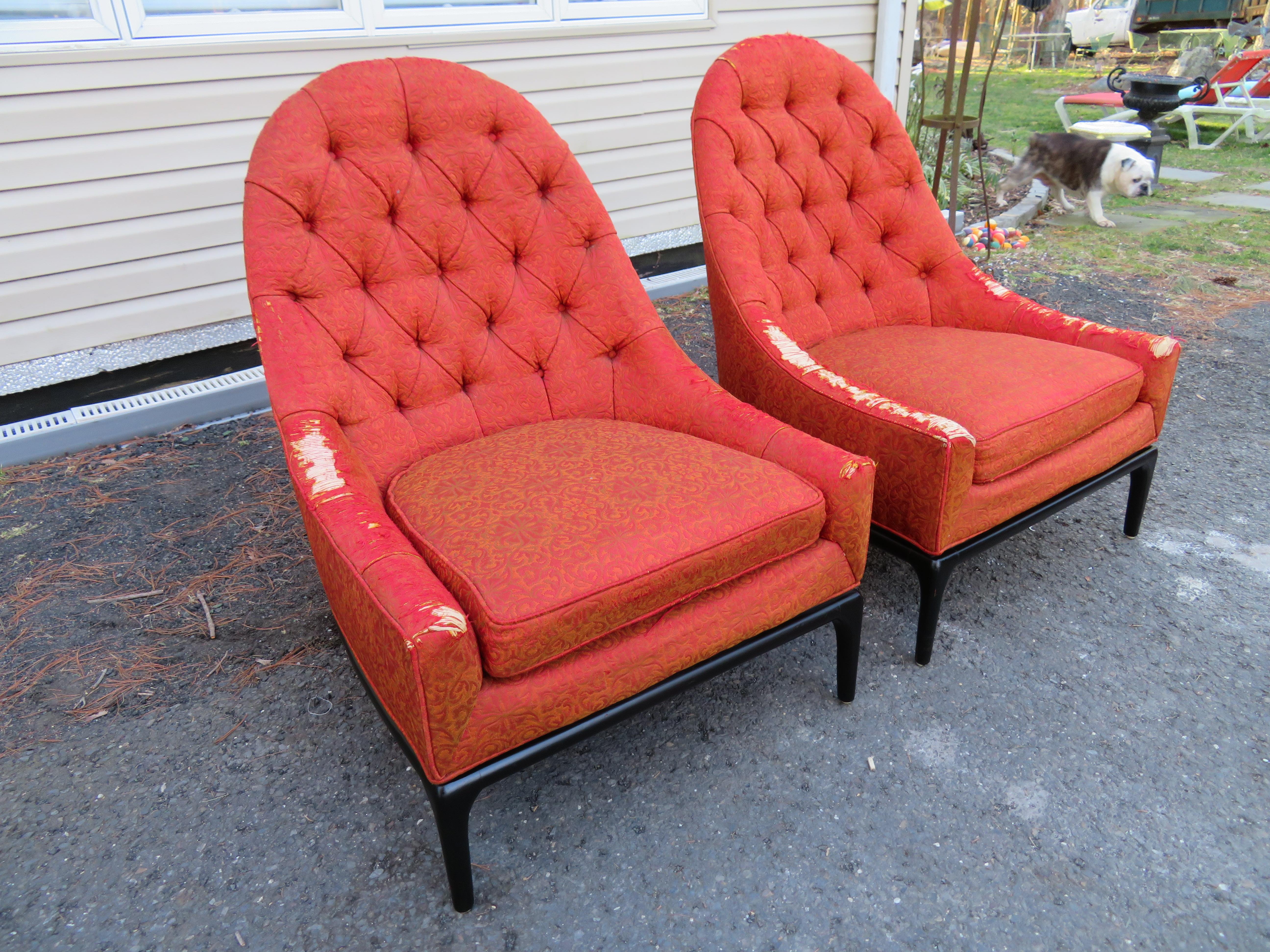 Sexy Pair Robsjohn Gibbings Style Tufted back Slipper Chairs Mid-Century Modern For Sale 5