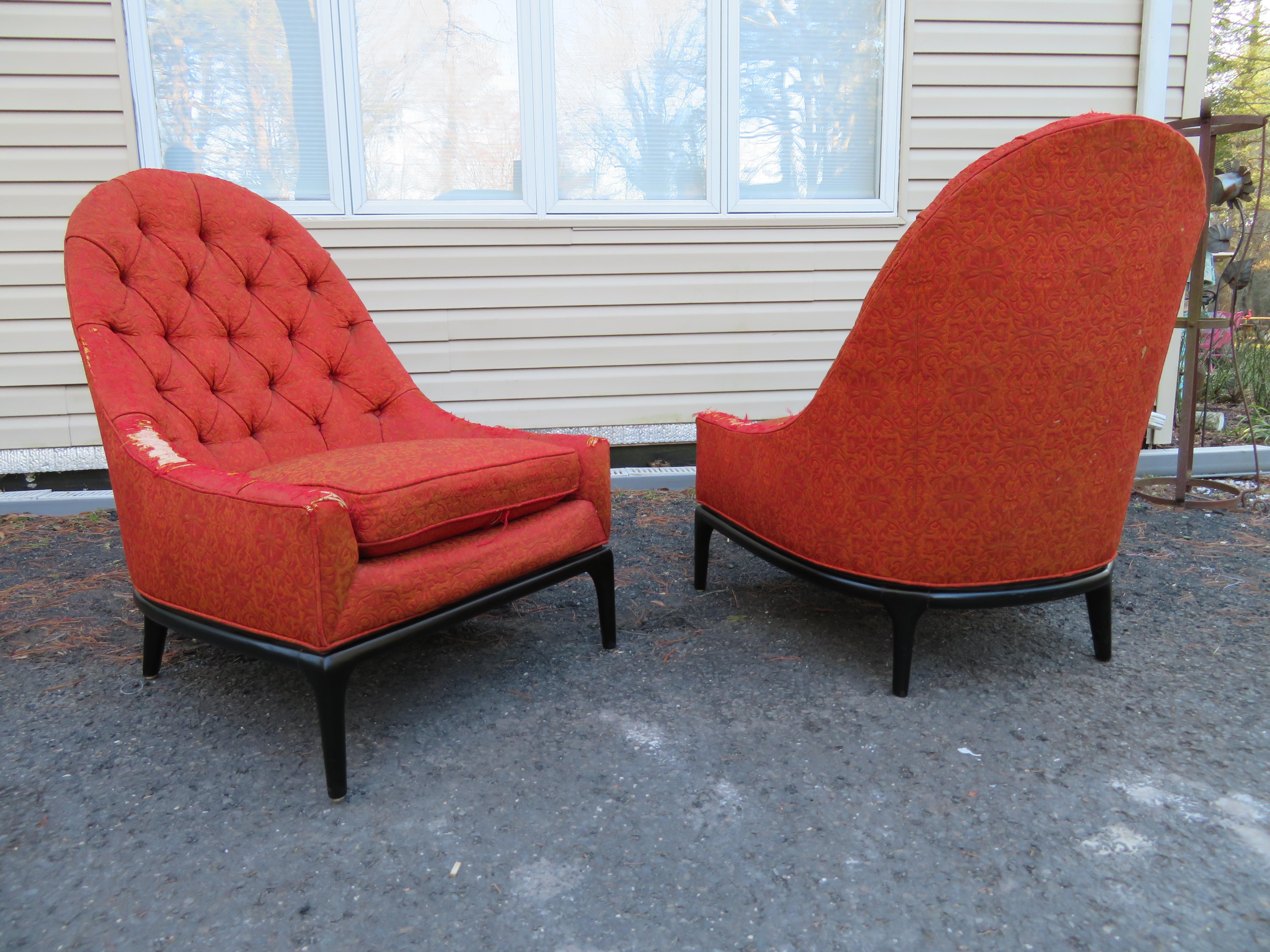 Sexy Pair Robsjohn Gibbings Style Tufted back Slipper Chairs Mid-Century Modern For Sale 6