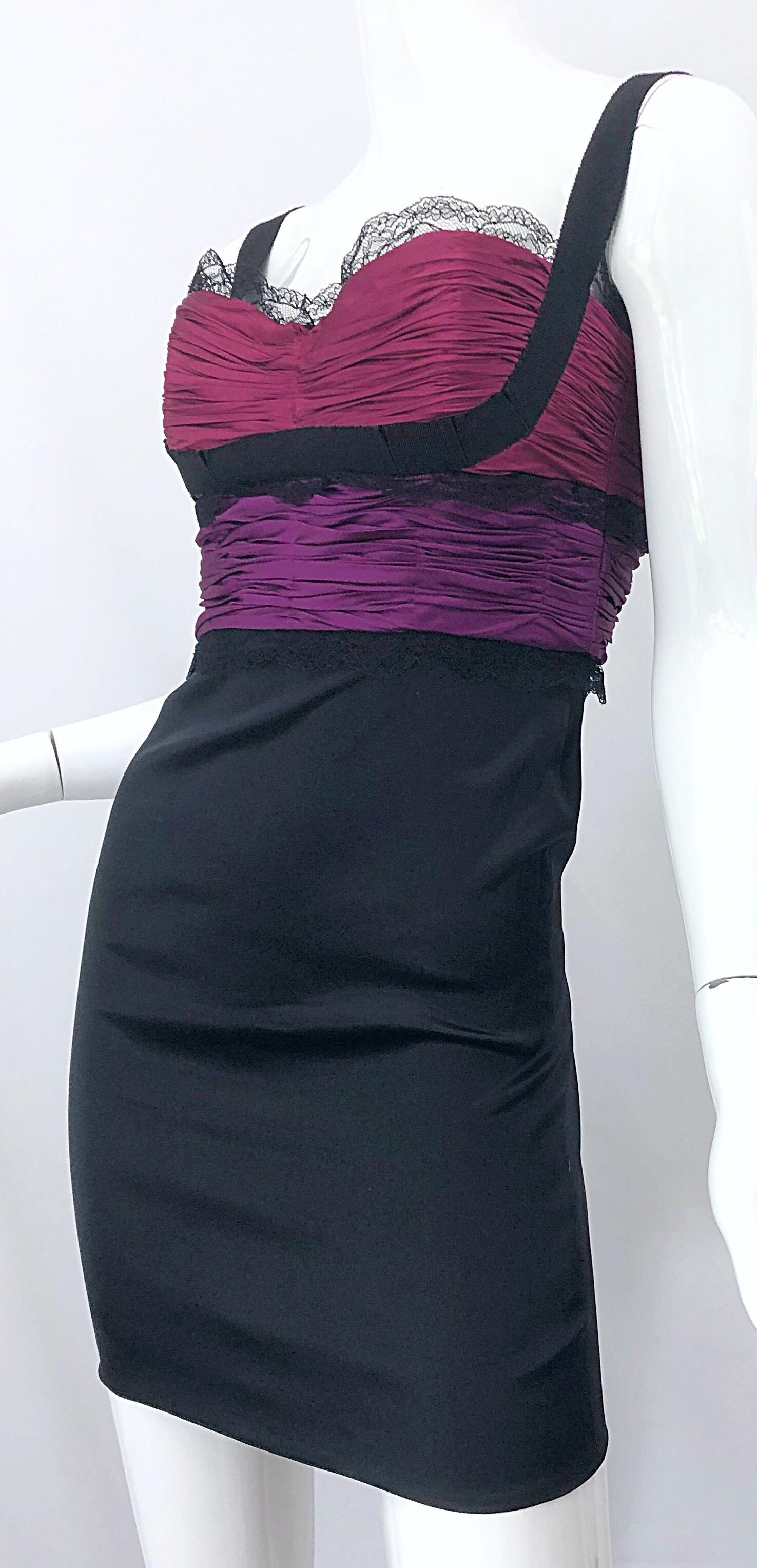 Sexy Roberto Cavalli 2000s Fuchsia Purple + Pink + Black Silk Lace Mini Dress 3