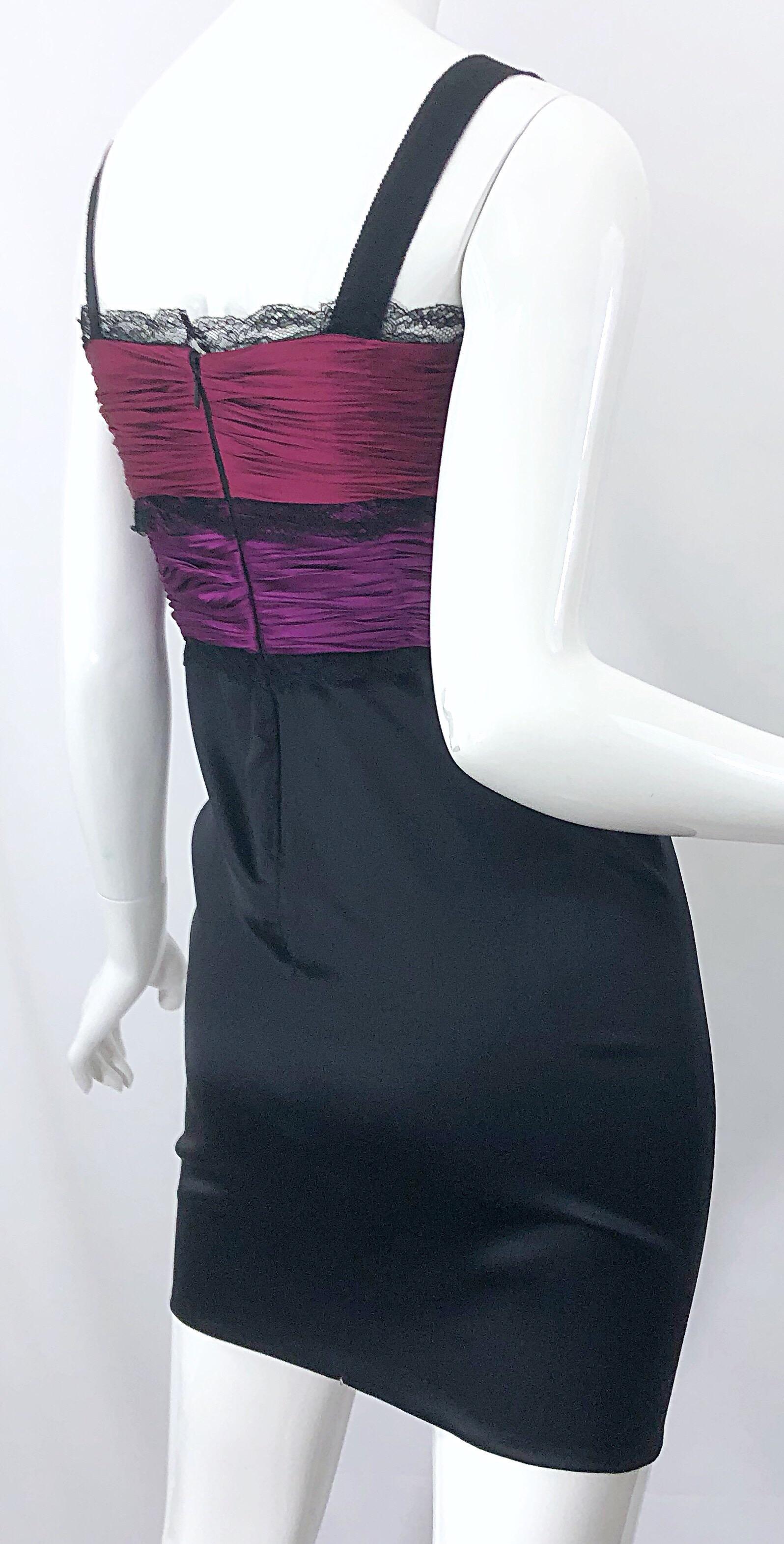 Sexy Roberto Cavalli 2000s Fuchsia Purple + Pink + Black Silk Lace Mini Dress 4