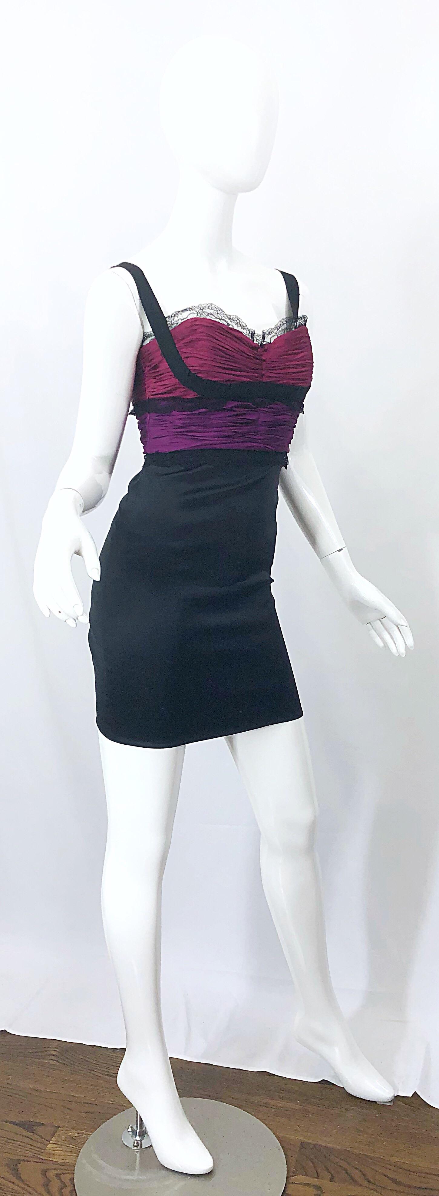 Sexy Roberto Cavalli 2000s Fuchsia Purple + Pink + Black Silk Lace Mini Dress 5