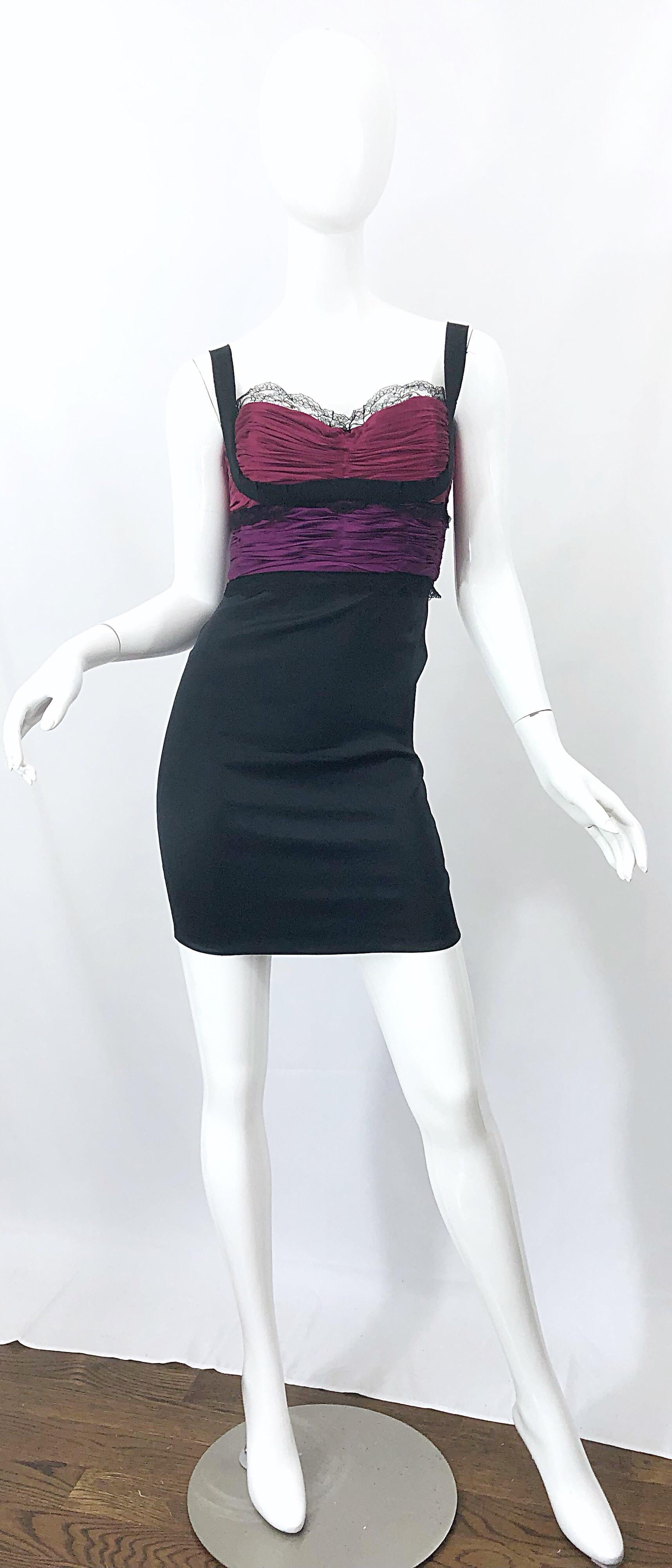 Sexy Roberto Cavalli 2000s Fuchsia Purple + Pink + Black Silk Lace Mini Dress 7