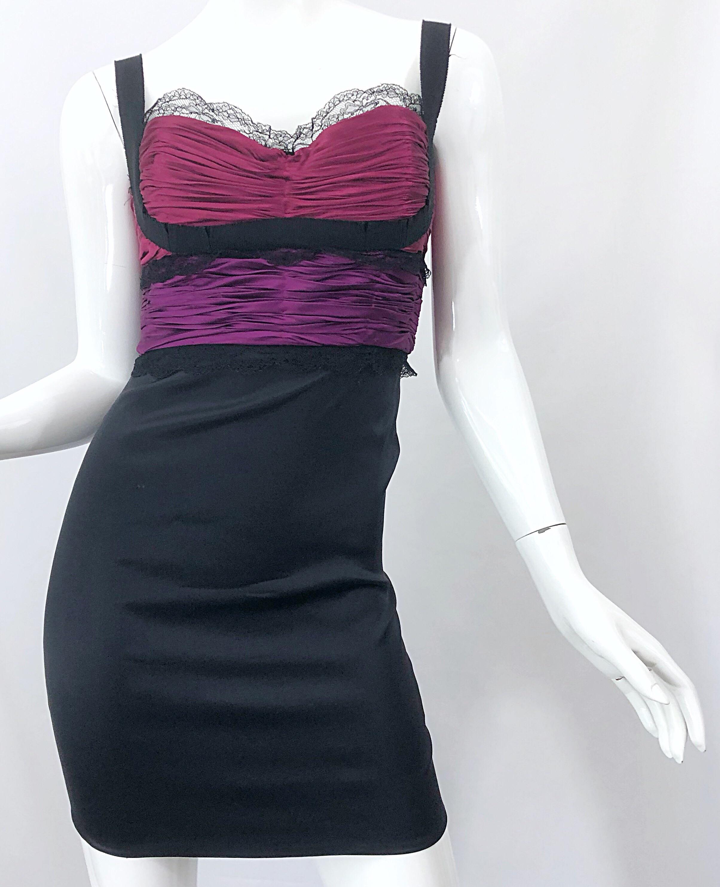 Sexy Roberto Cavalli 2000s Fuchsia Purple + Pink + Black Silk Lace Mini Dress 2