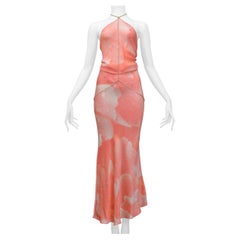 Sexy Roberto Cavalli Pink Halter Dress With Rhinestone Belly Chain 2001