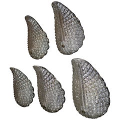 Sexy Set of Five Murano Glass Leaf Sconces by Barovier
