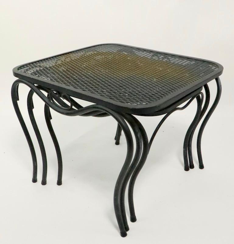 Metal Sexy Set of Three Nesting Tables Attributed to Woodard