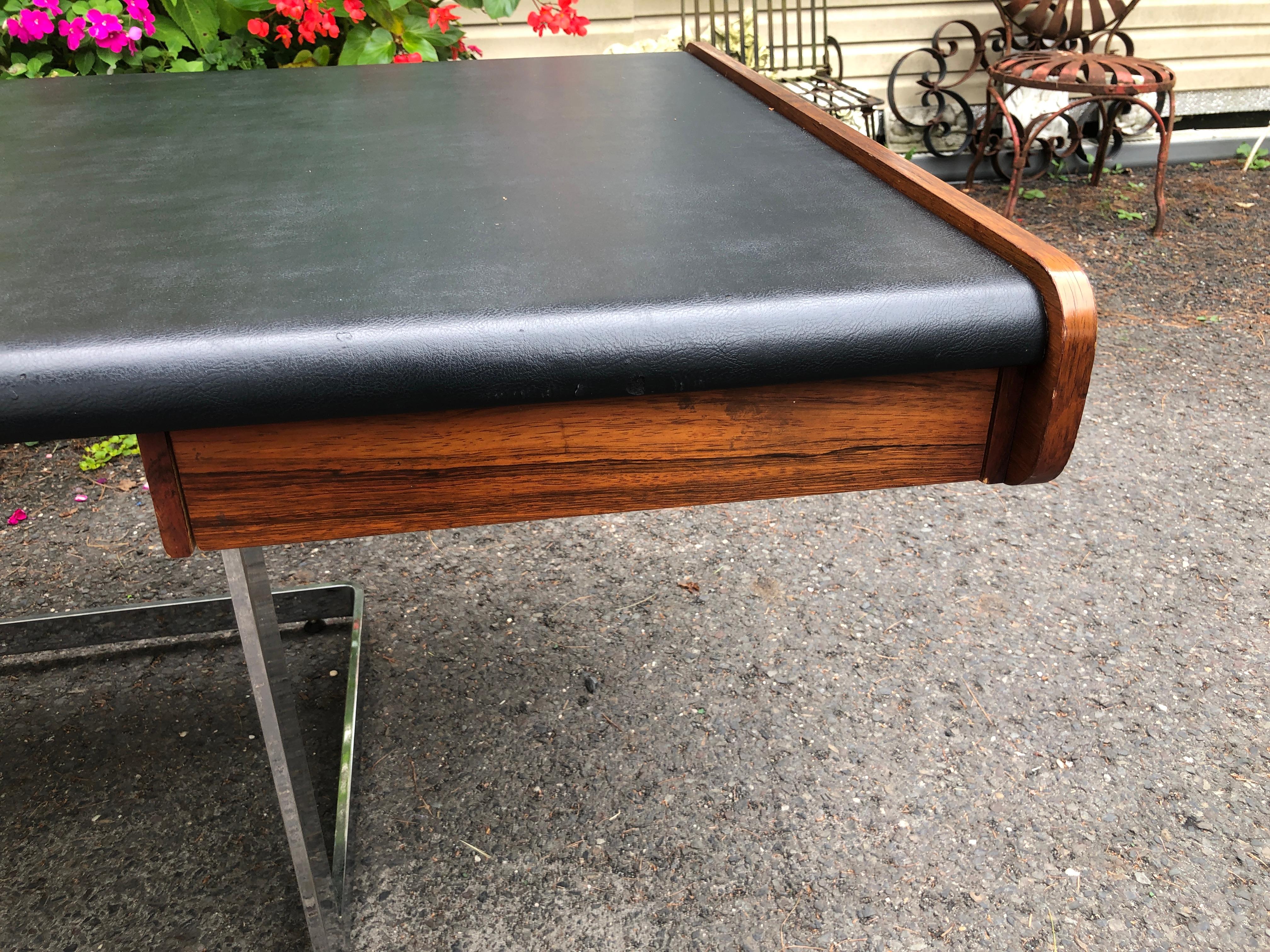 Canadian Sexy Slim Rosewood and Chrome Desk by Ste. Marie and Laurent Mid-Century For Sale